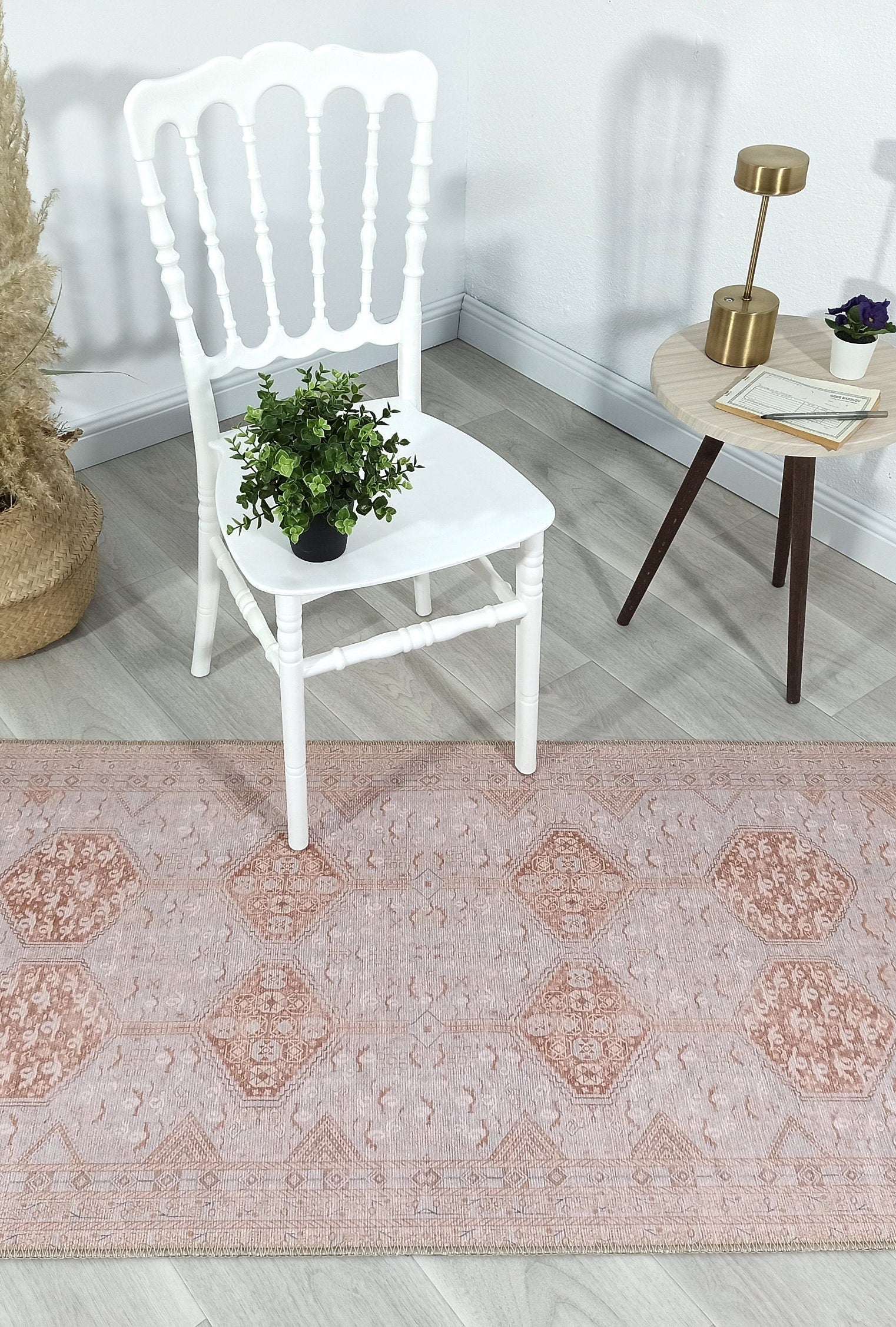 Tiera Rug Vintage Turkish Faded Beige Brown Rug