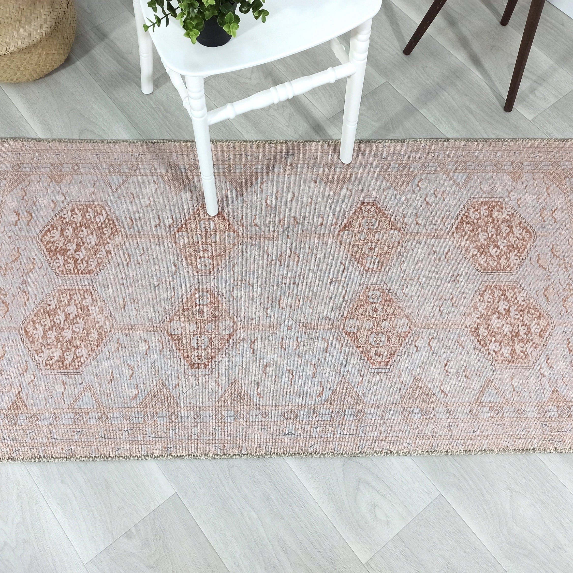 Tiera Rug Vintage Turkish Faded Beige Brown Rug