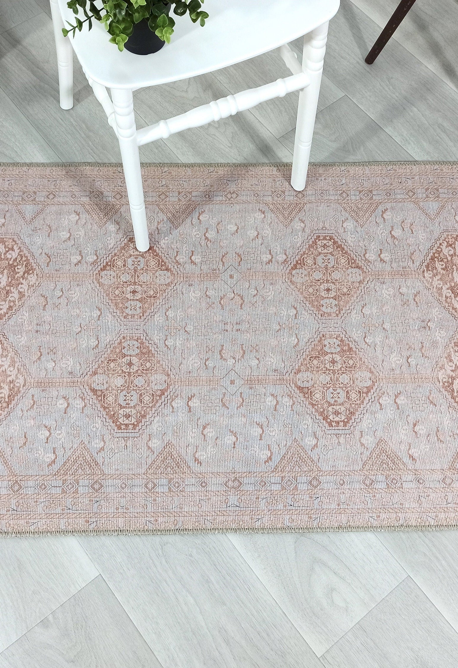 Tiera Rug Vintage Turkish Faded Beige Brown Rug