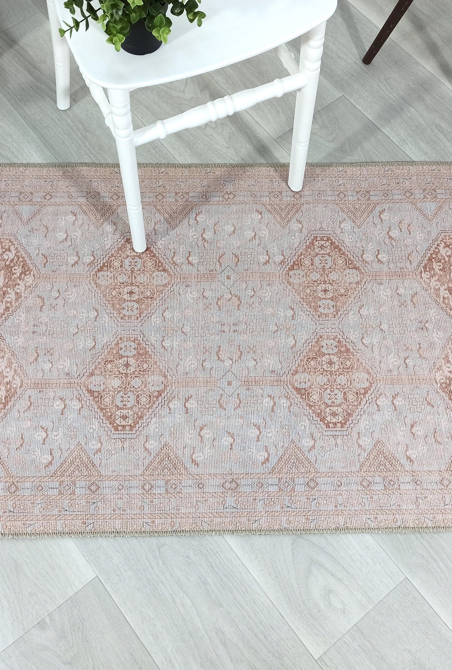 Tiera Rug Vintage Turkish Faded Beige Brown Rug