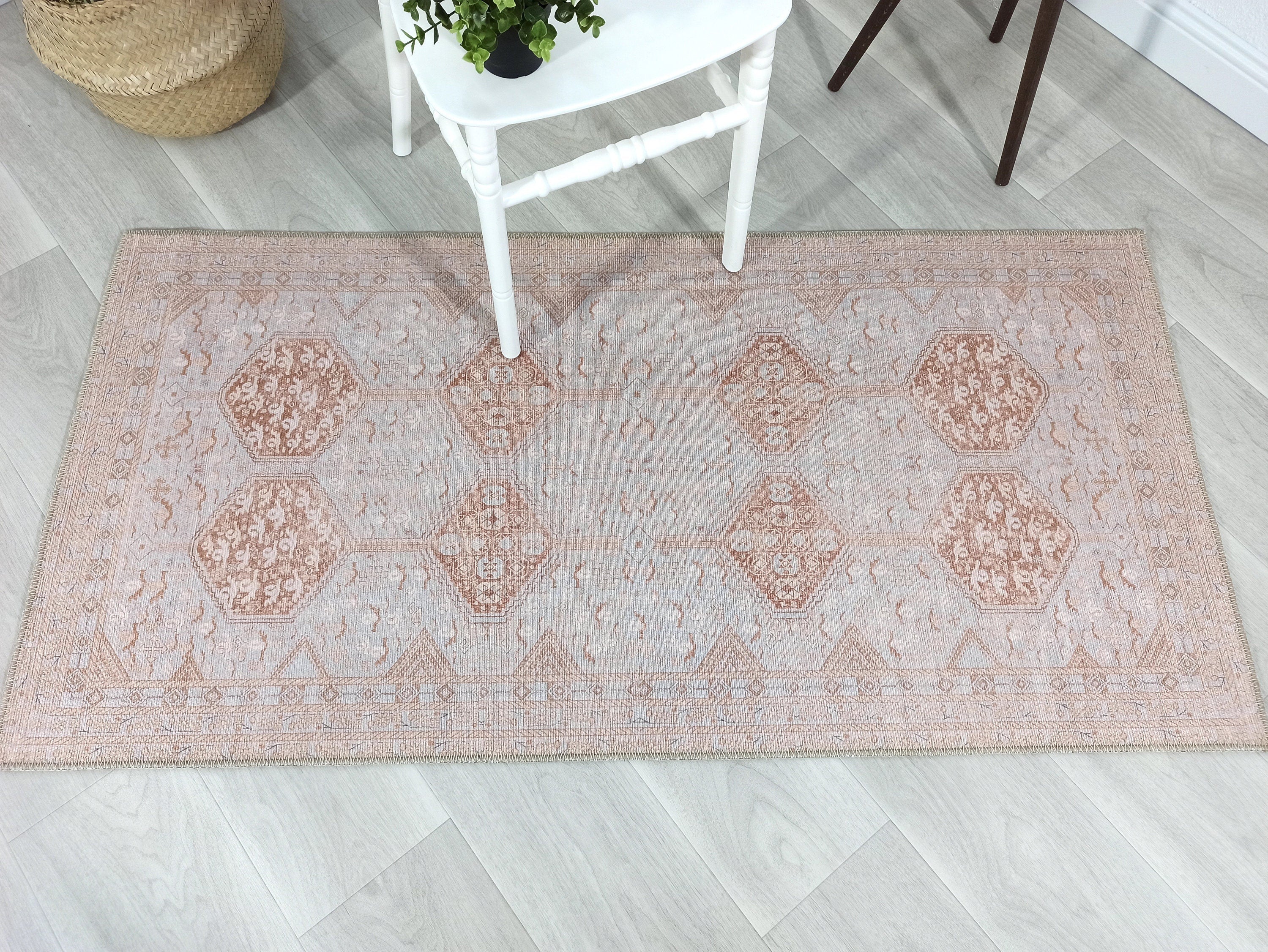 Tiera Rug Vintage Turkish Faded Beige Brown Rug