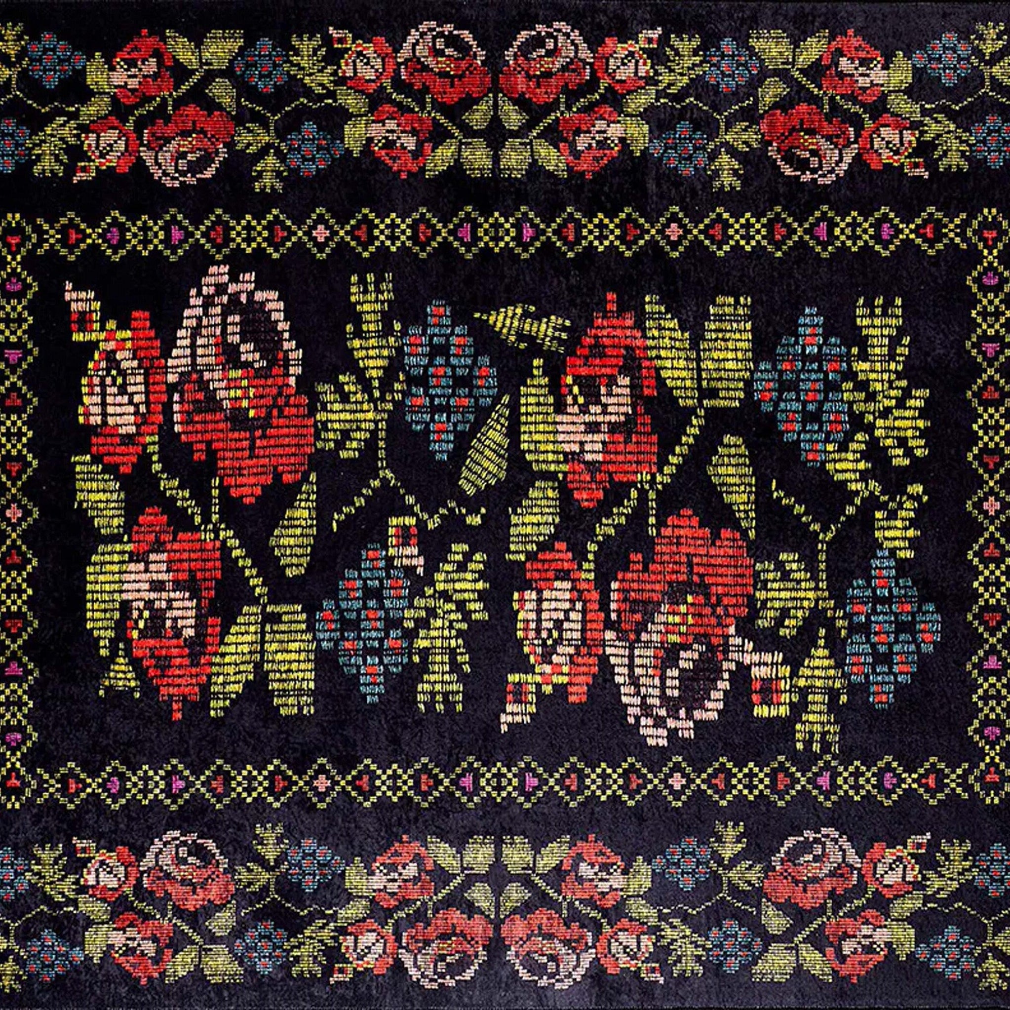 Tupia Rose Black Karabagh Floral Kilim Rug