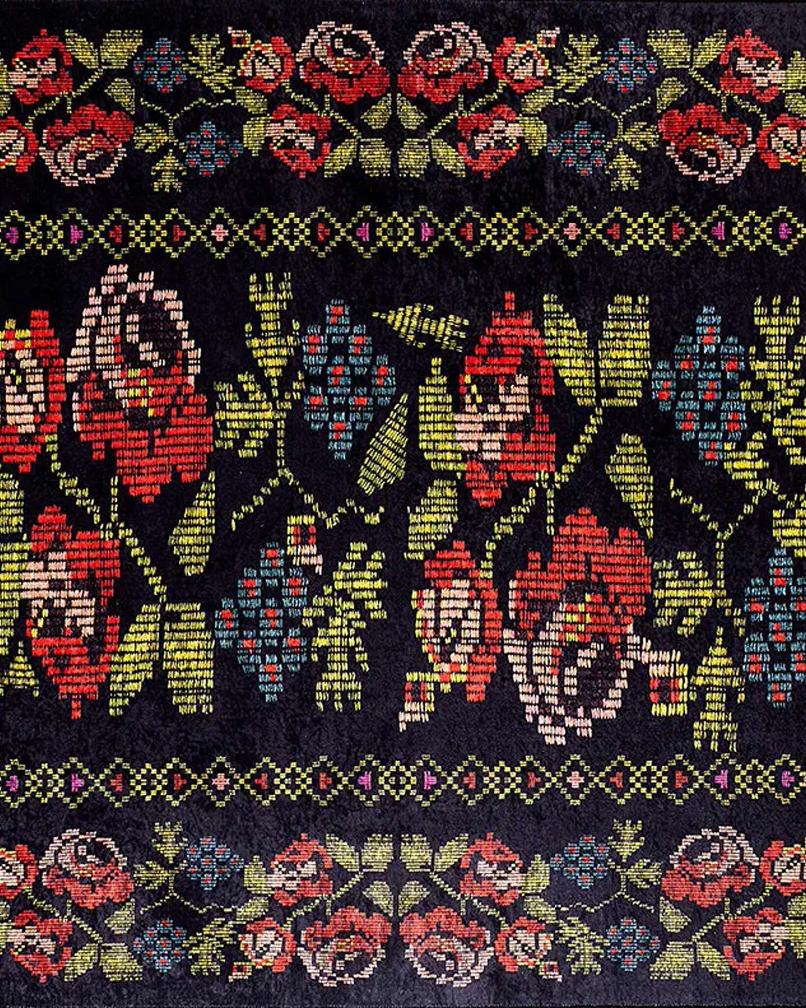Tupia Rose Black Karabagh Floral Kilim Rug