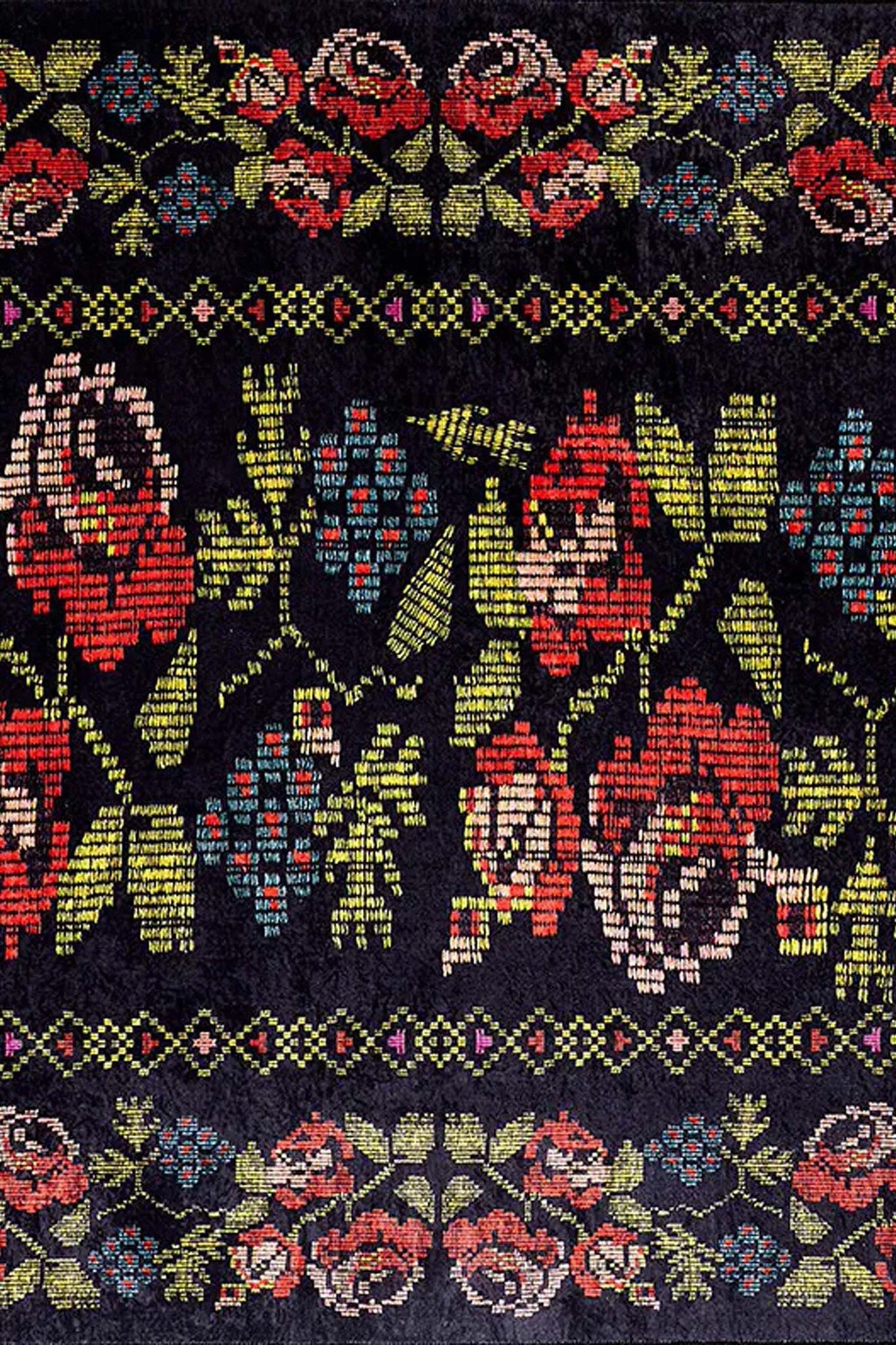 Tupia Rose Black Karabagh Floral Kilim Rug