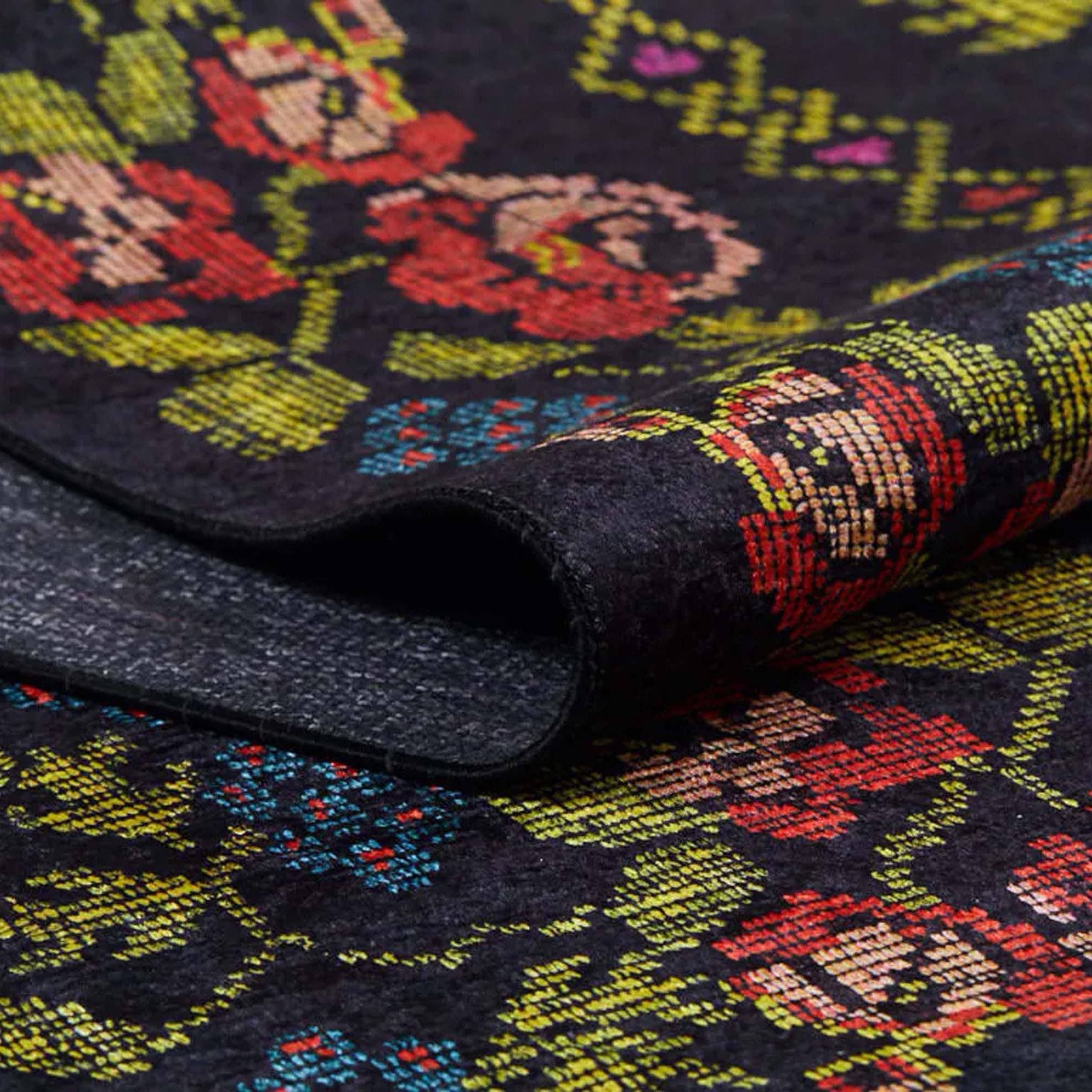 Tupia Rose Black Karabagh Floral Kilim Rug