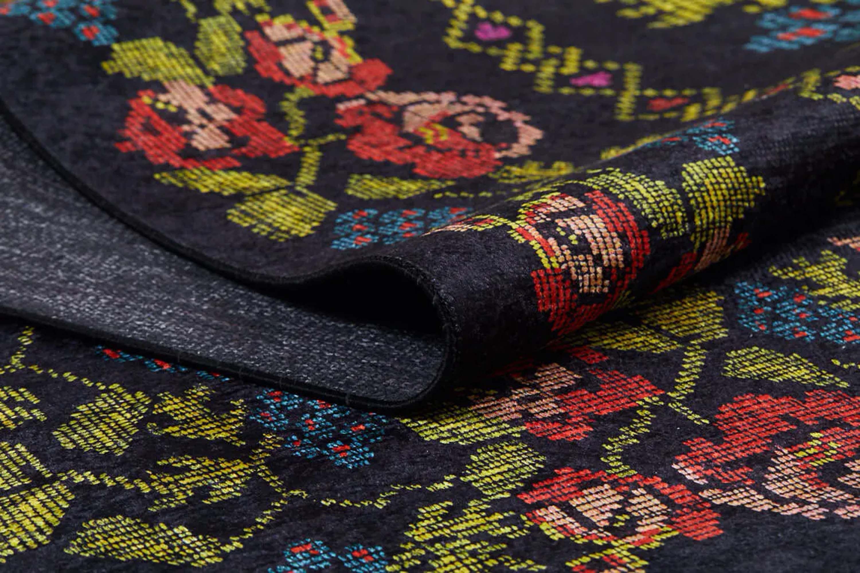 Tupia Rose Black Karabagh Floral Kilim Rug