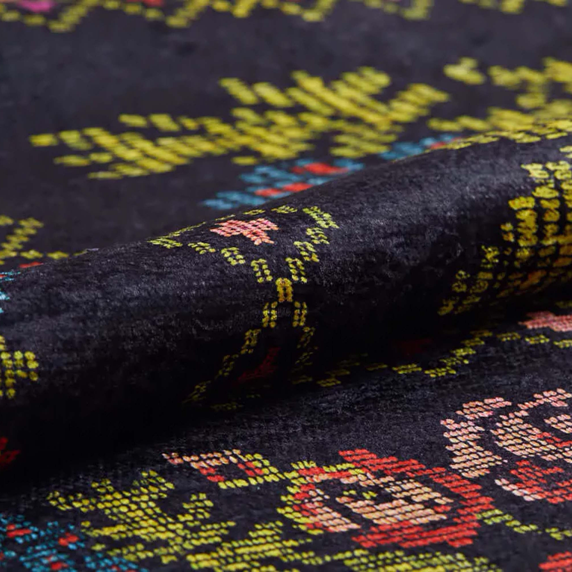 Tupia Rose Black Karabagh Floral Kilim Rug