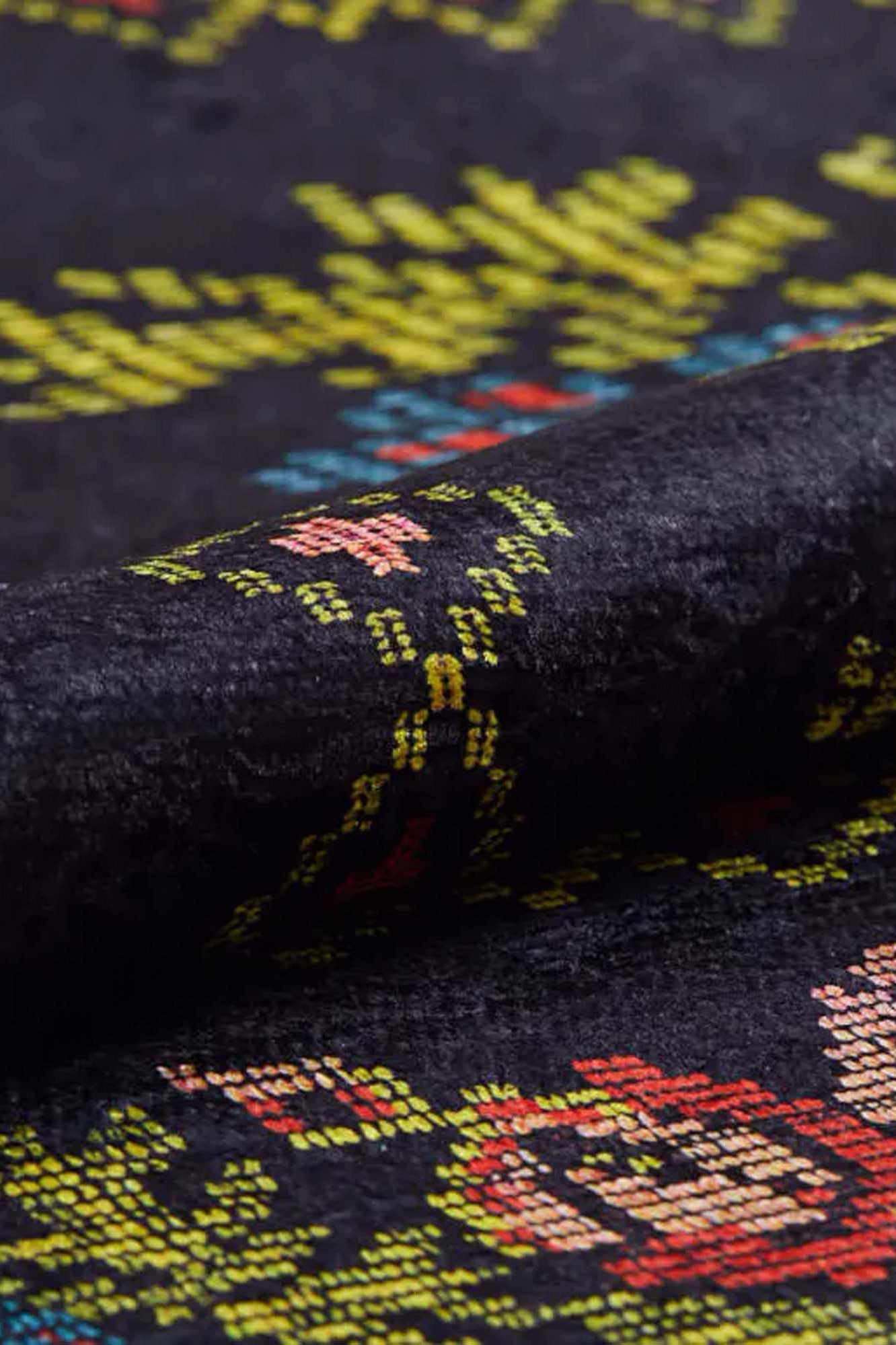 Tupia Rose Black Karabagh Floral Kilim Rug