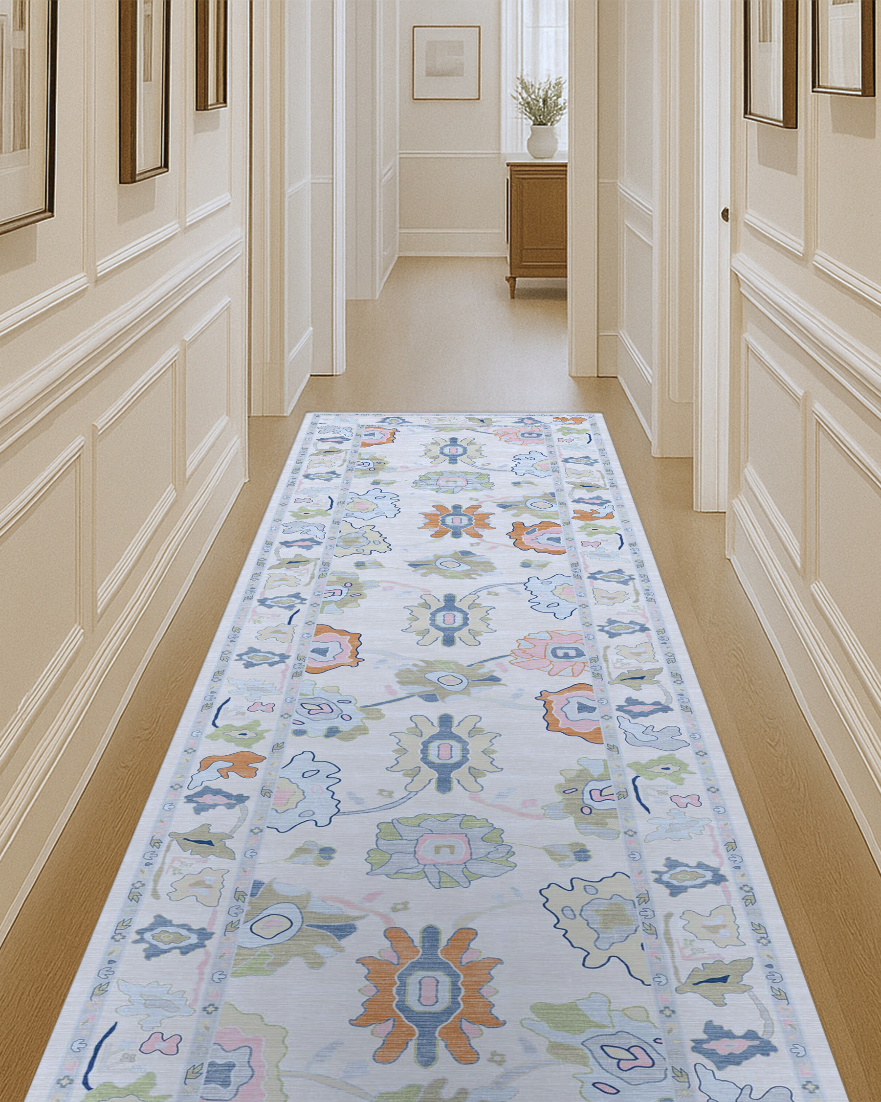 Mary Rose White Pastel Colorful Floral Oushak Rug