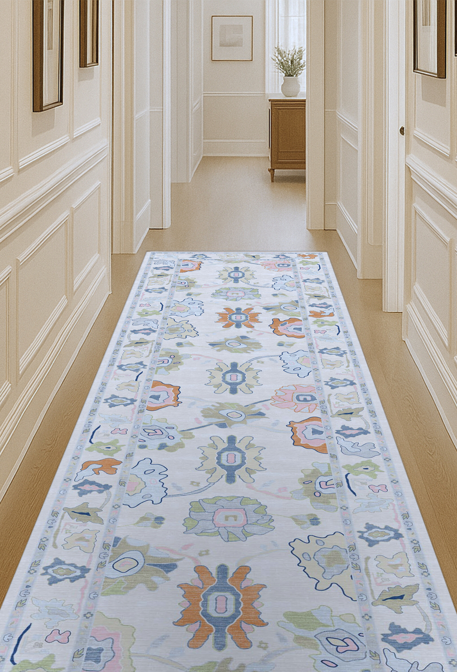 Mary Rose White Pastel Colorful Floral Oushak Rug