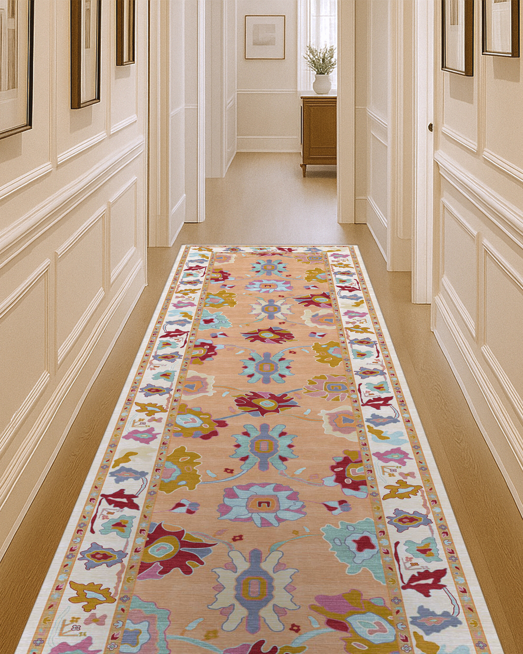 Soren Pastel Orange Floral Modern Oushak Rug