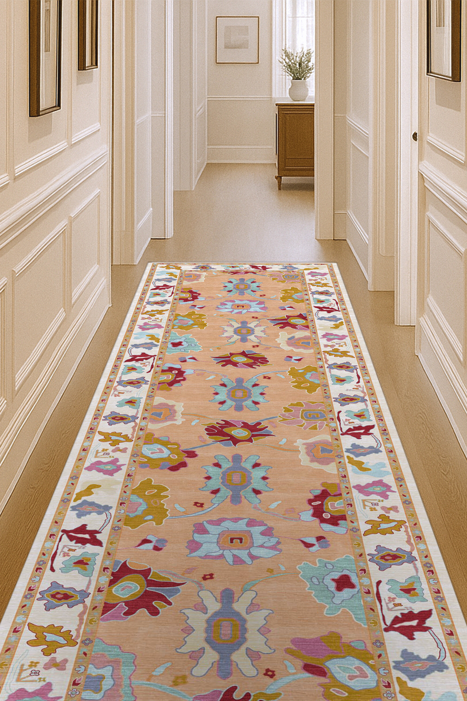 Soren Pastel Orange Floral Modern Oushak Rug