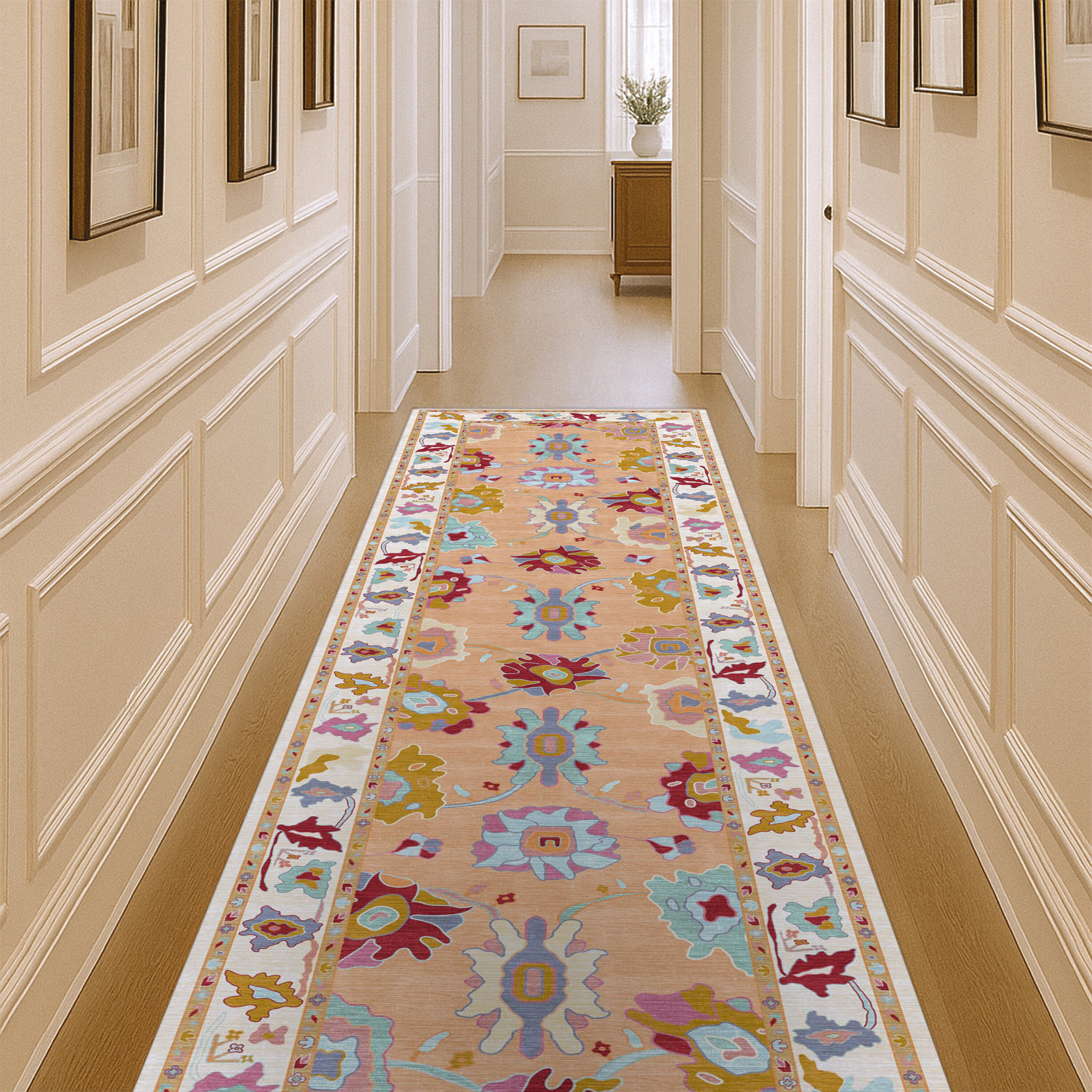 Soren Pastel Orange Floral Modern Oushak Rug