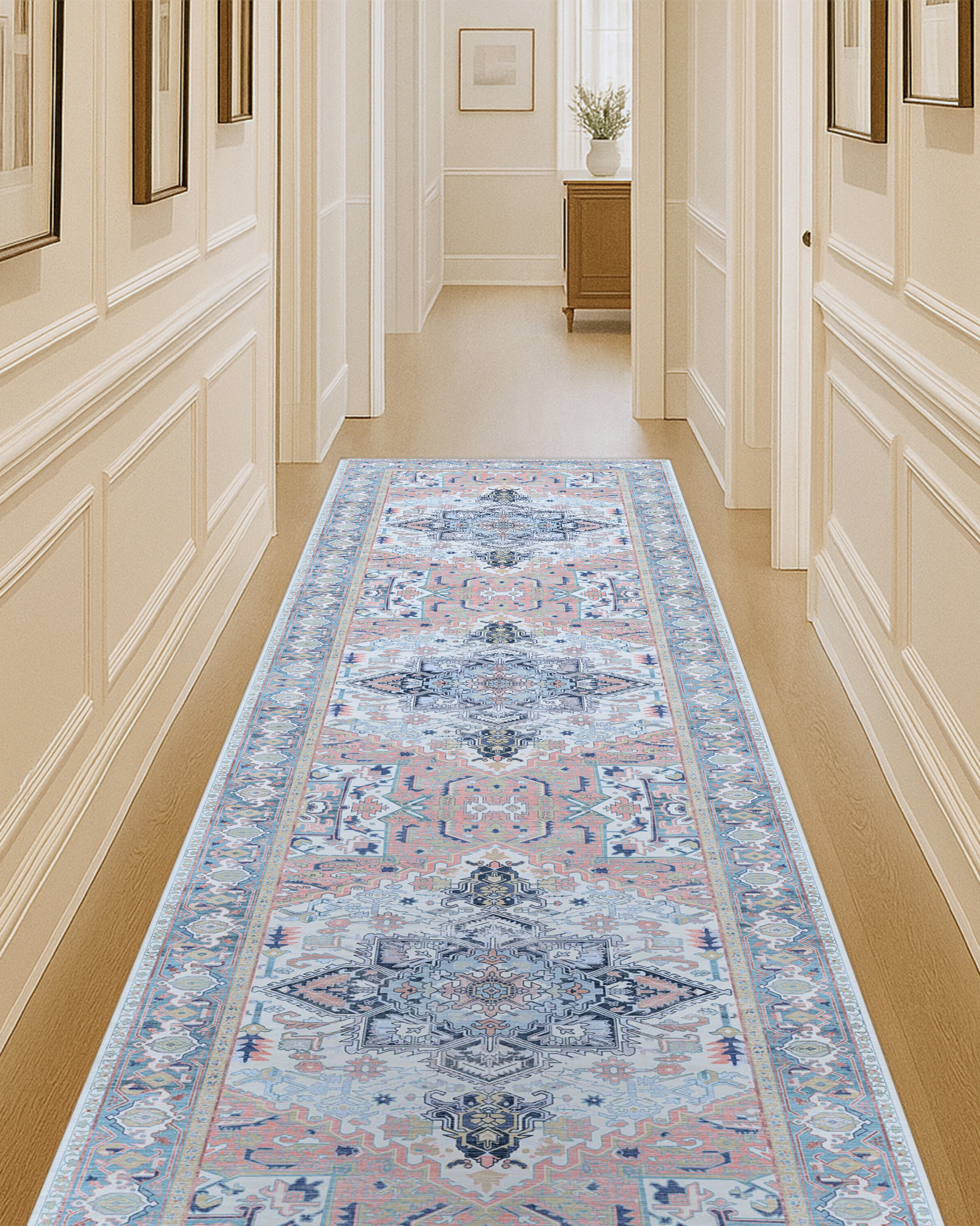 Marielle Navy Pink Heriz Modern Persian Rug