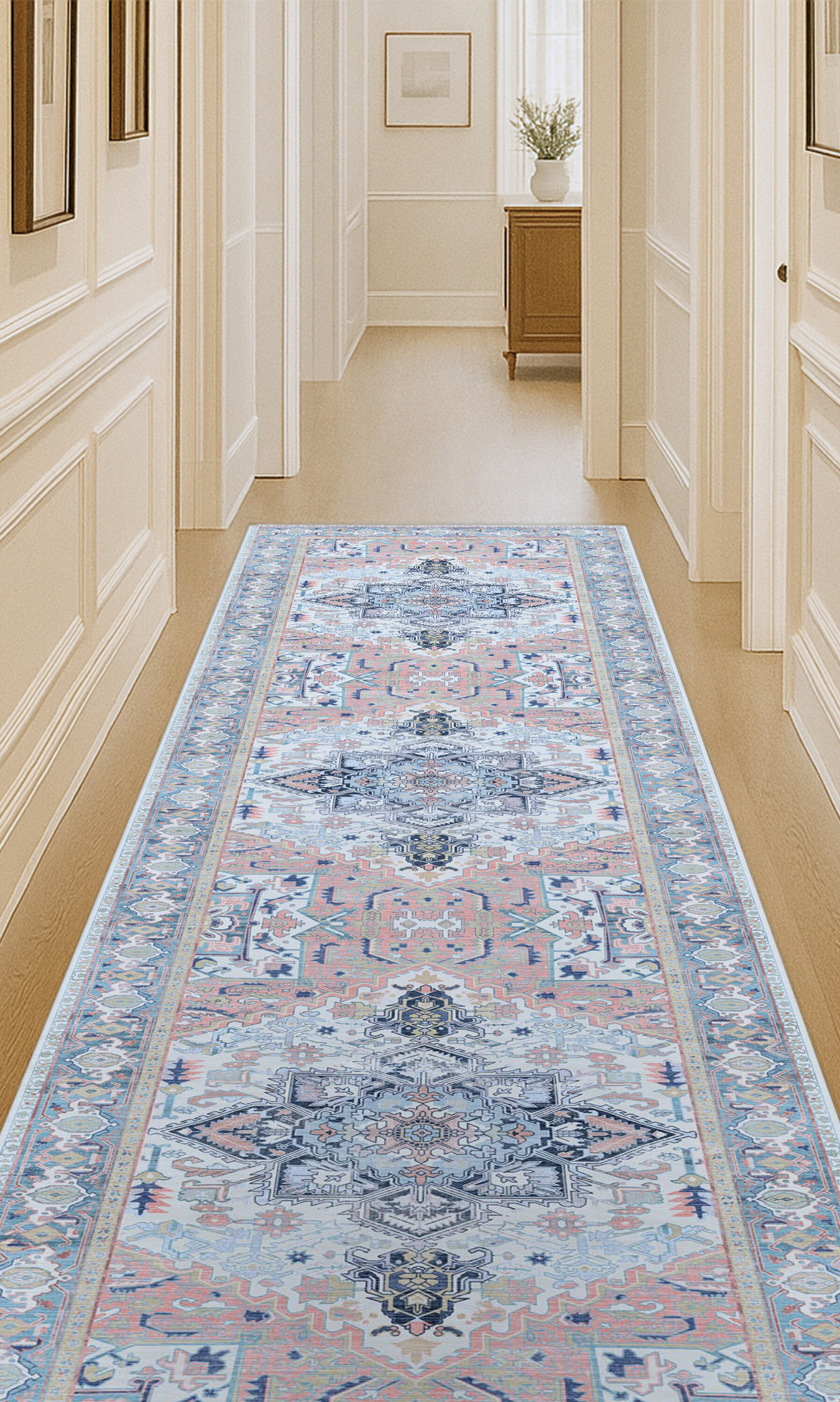 Marielle Navy Pink Heriz Modern Persian Rug