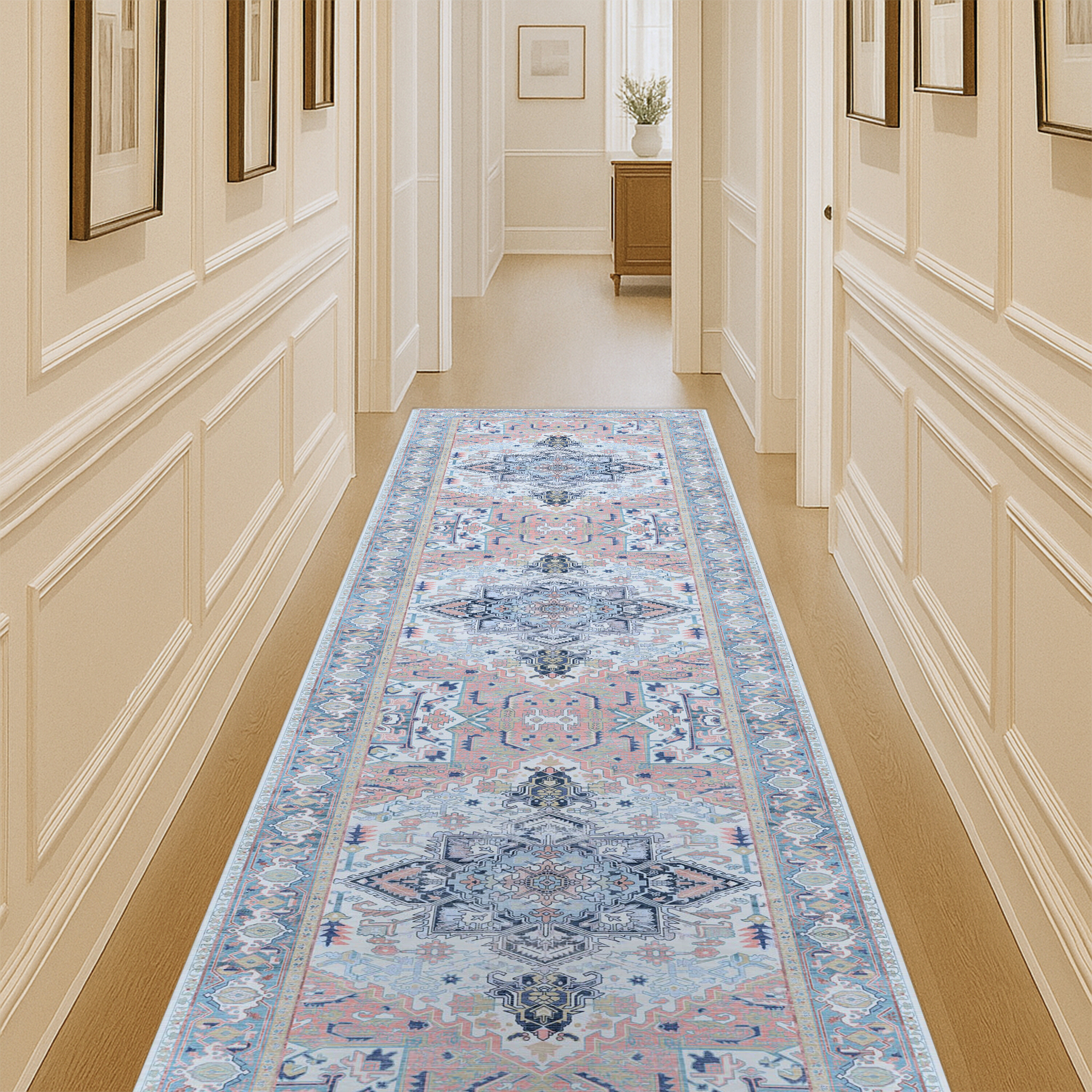 Marielle Navy Pink Heriz Modern Persian Rug