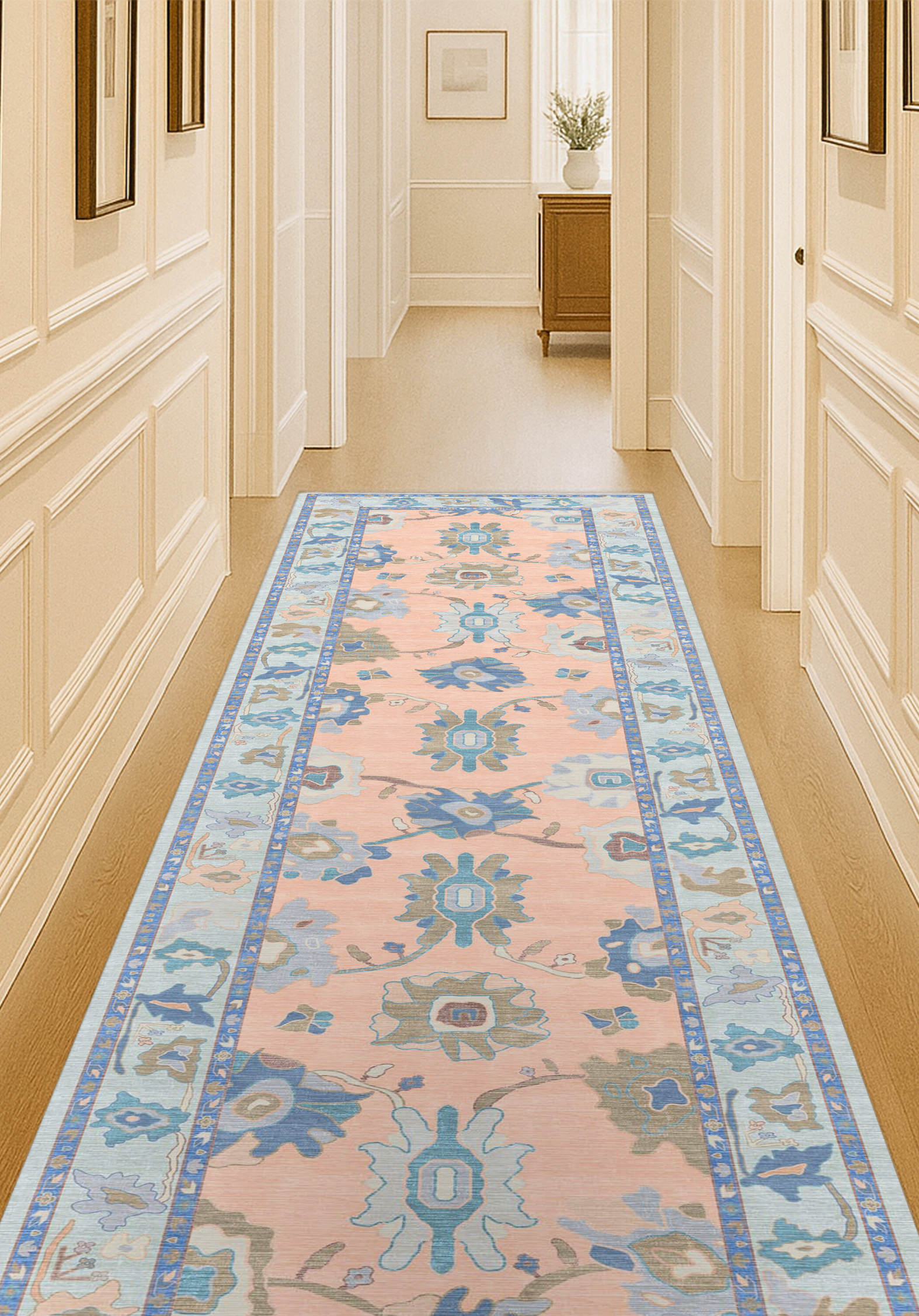 Menna Salmon Orange Blue Modern Oushak Rug