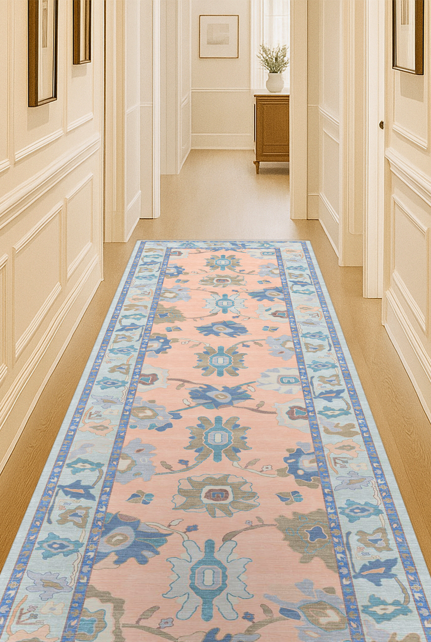 Menna Salmon Orange Blue Modern Oushak Rug