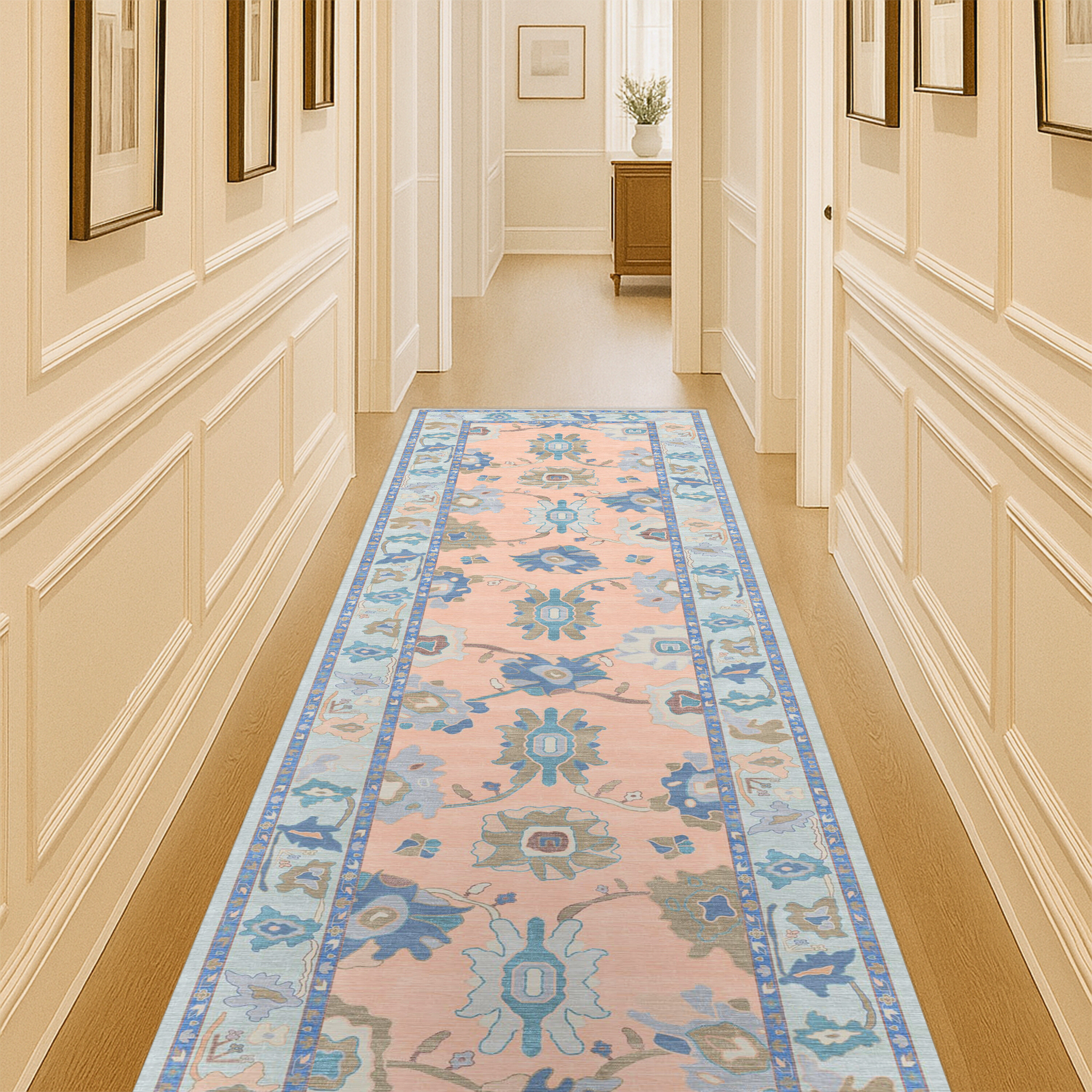 Menna Salmon Orange Blue Modern Oushak Rug