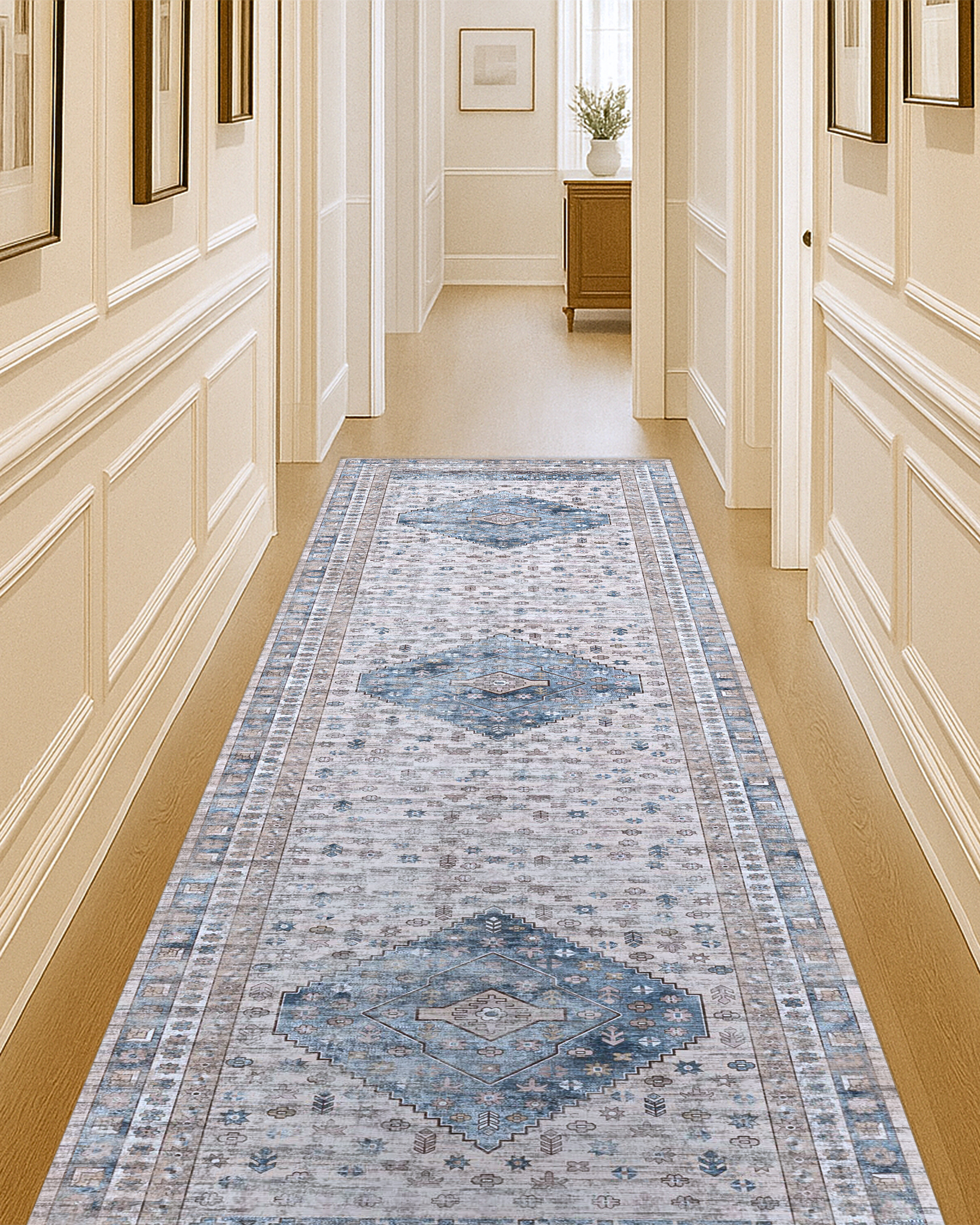 Emerson Navy Cream Modern Distressed Persian Rug