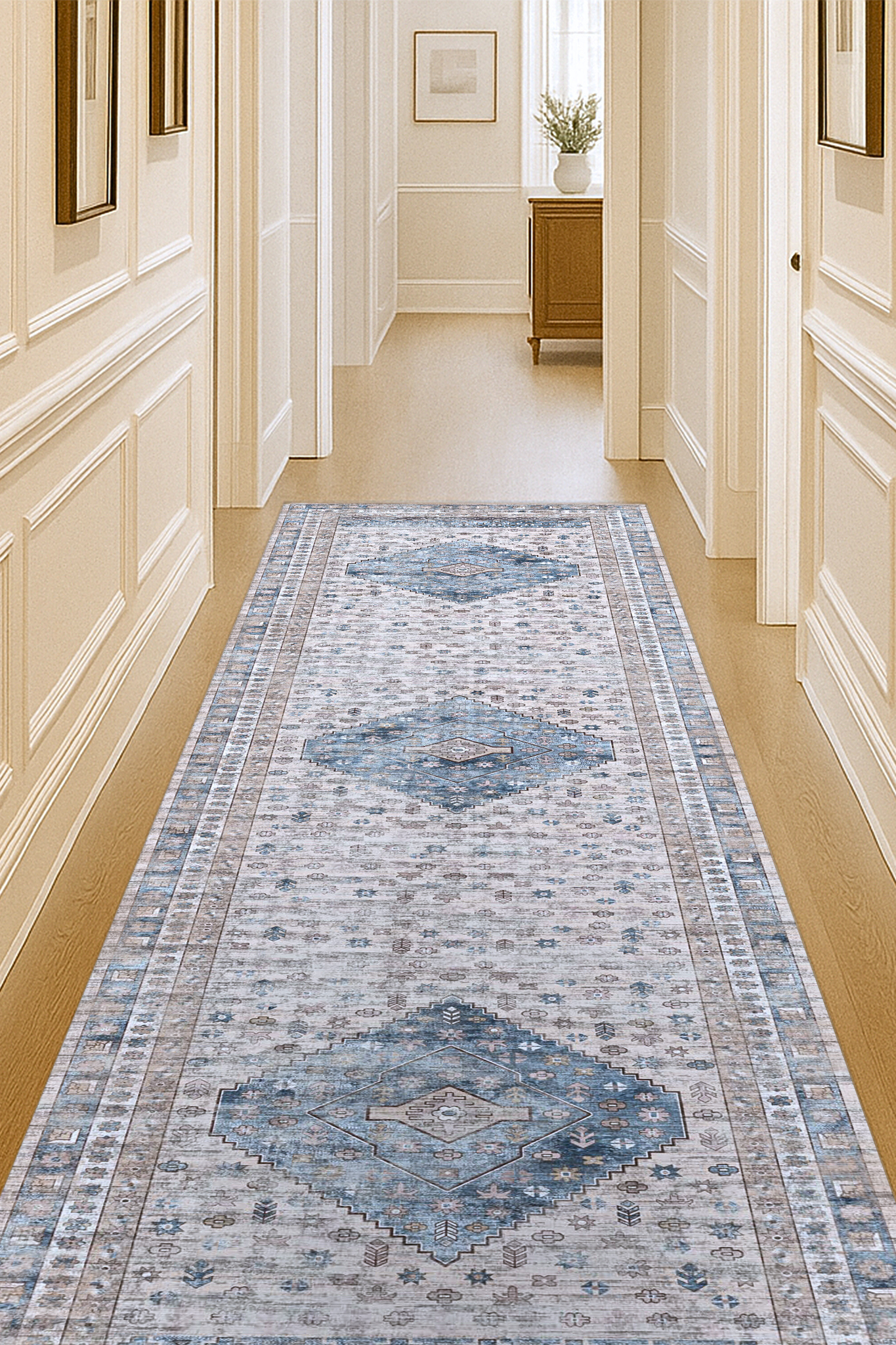 Emerson Navy Cream Modern Distressed Persian Rug