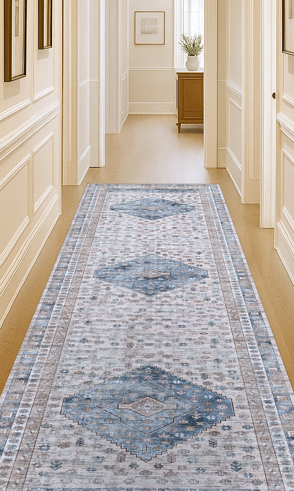 Emerson Navy Cream Modern Distressed Persian Rug