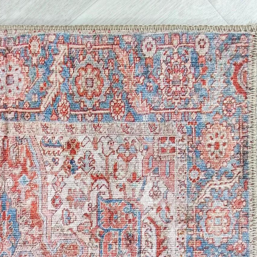 Valvia RugTurkish Terracotta Red Beige Sky Blue Rug