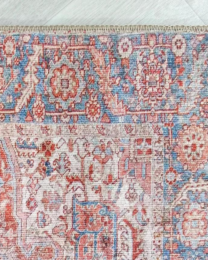 Valvia RugTurkish Terracotta Red Beige Sky Blue Rug