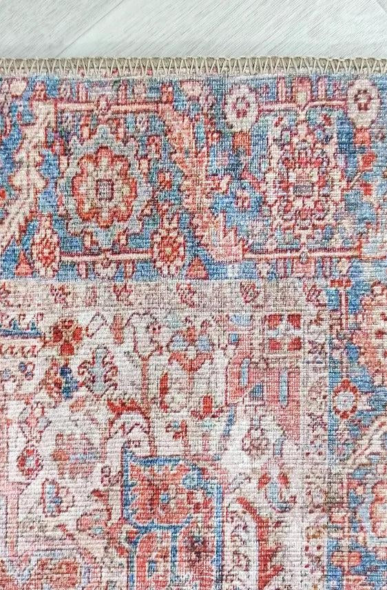 Valvia RugTurkish Terracotta Red Beige Sky Blue Rug