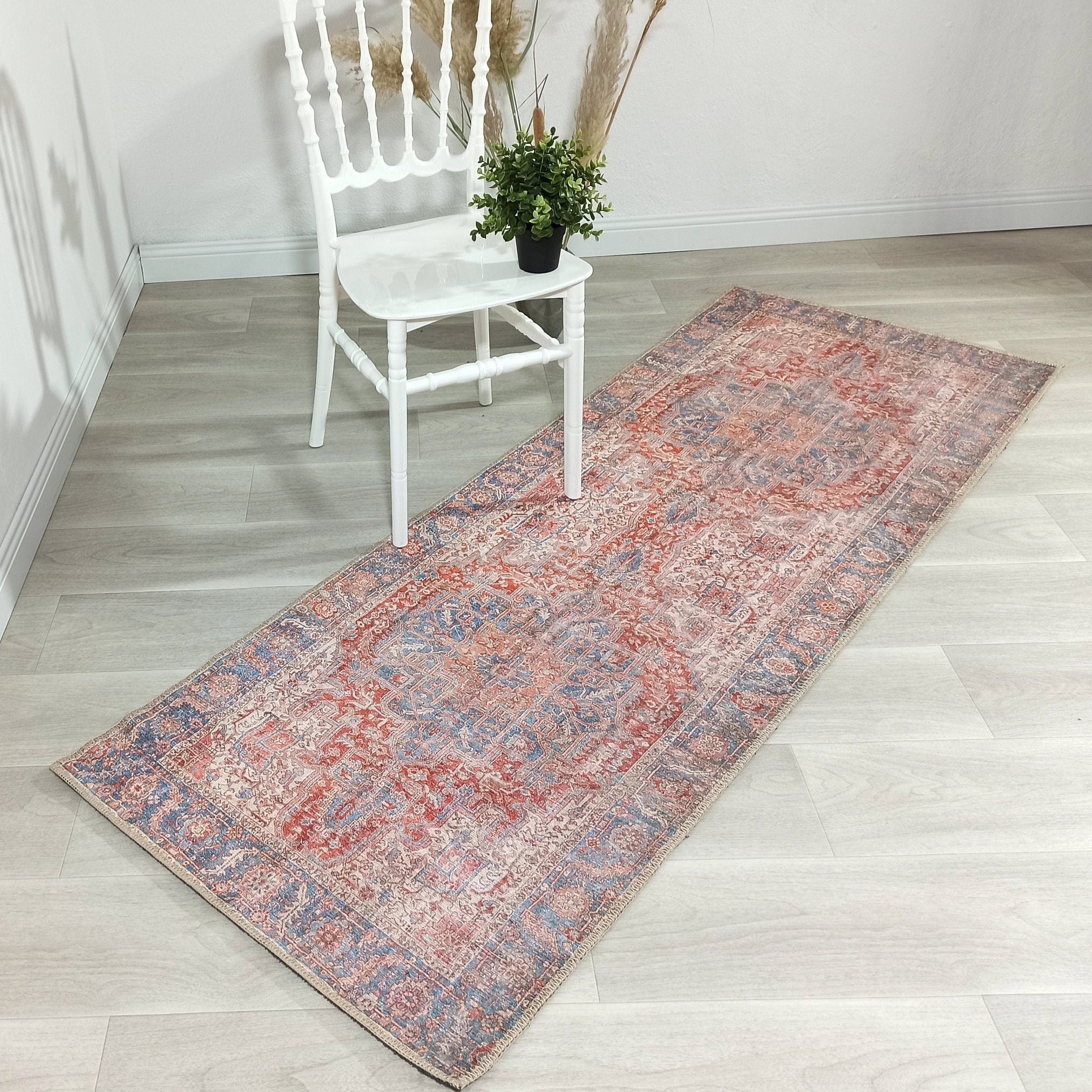 Valvia RugTurkish Terracotta Red Beige Sky Blue Rug