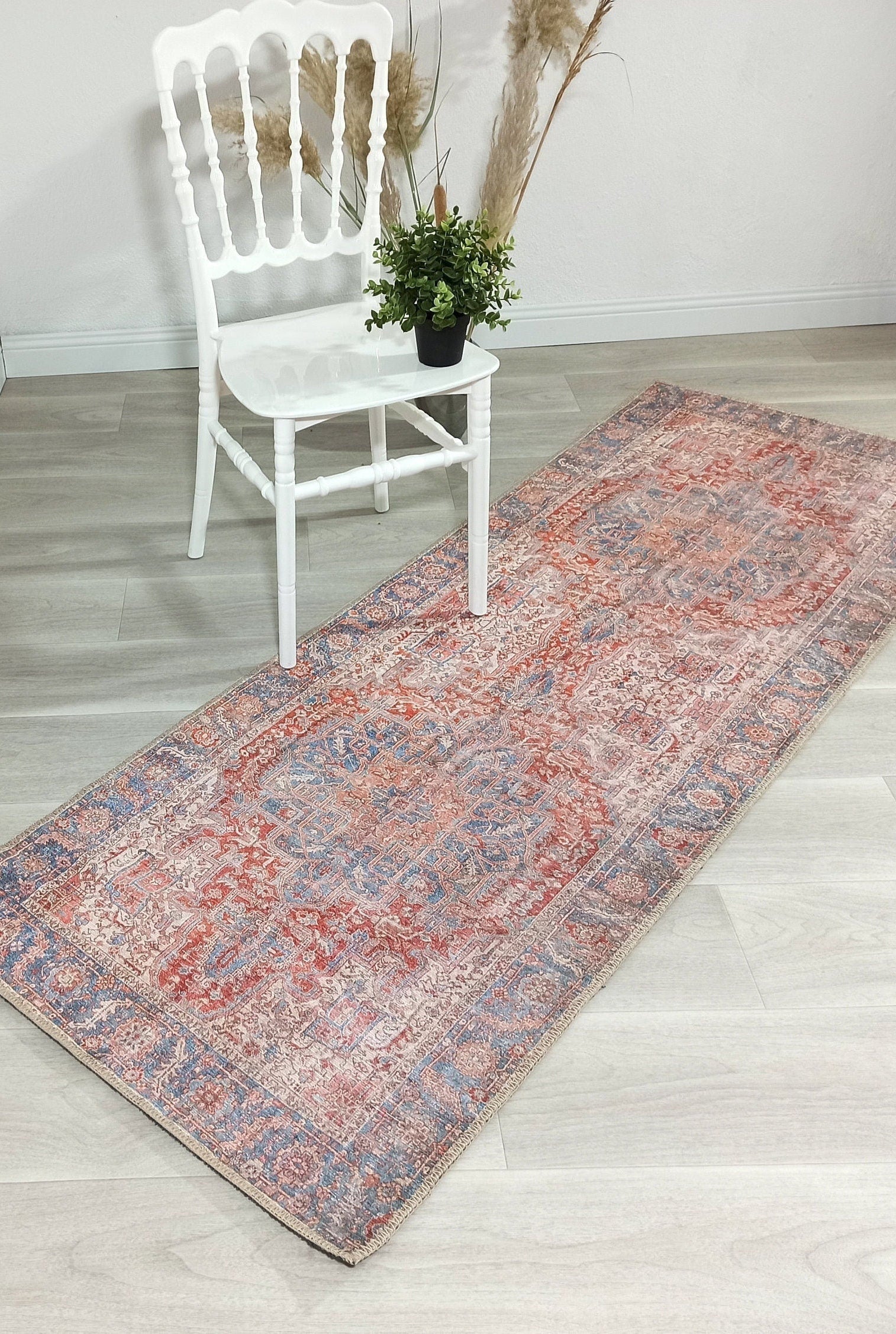 Valvia RugTurkish Terracotta Red Beige Sky Blue Rug