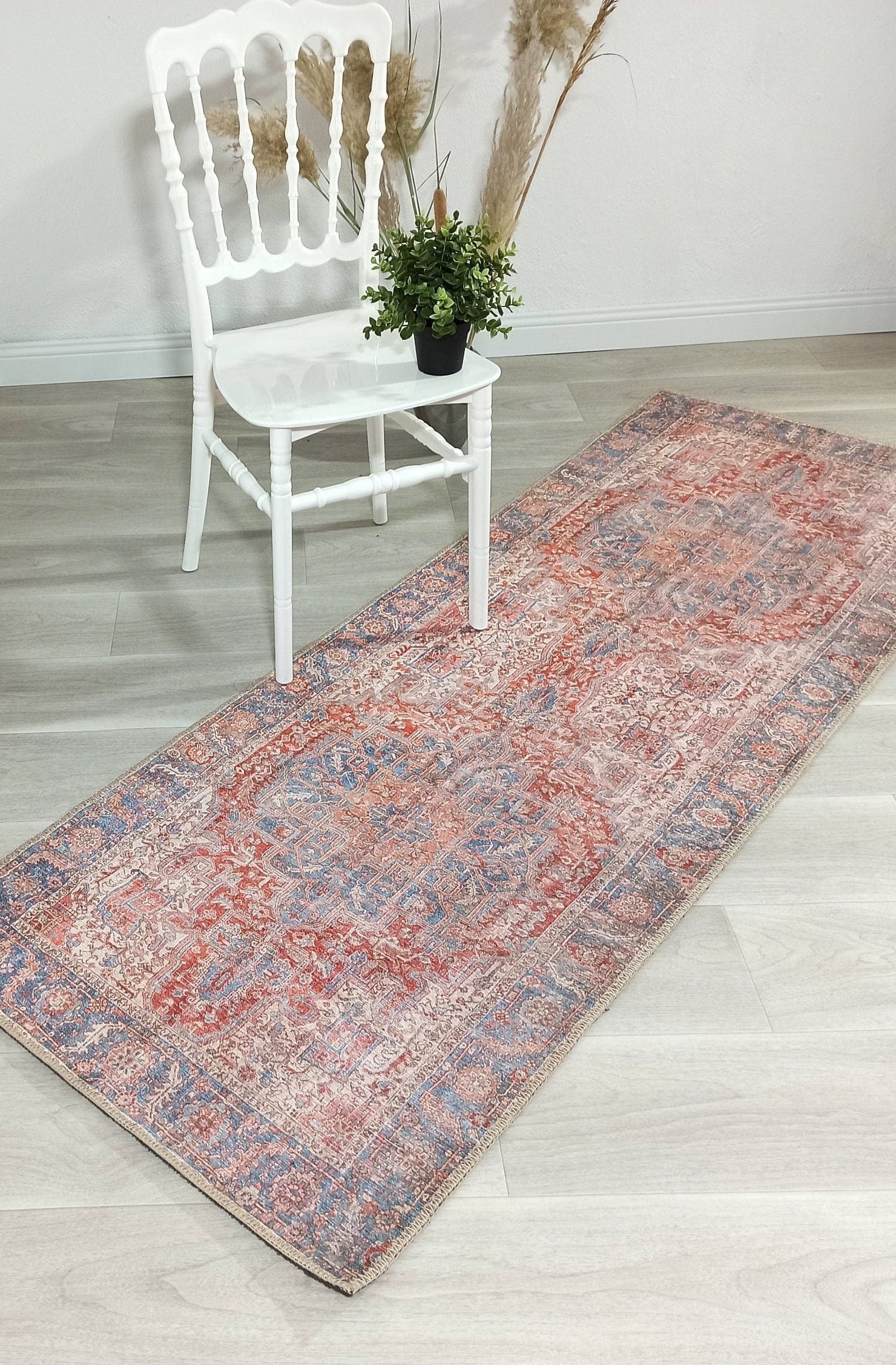 Valvia RugTurkish Terracotta Red Beige Sky Blue Rug