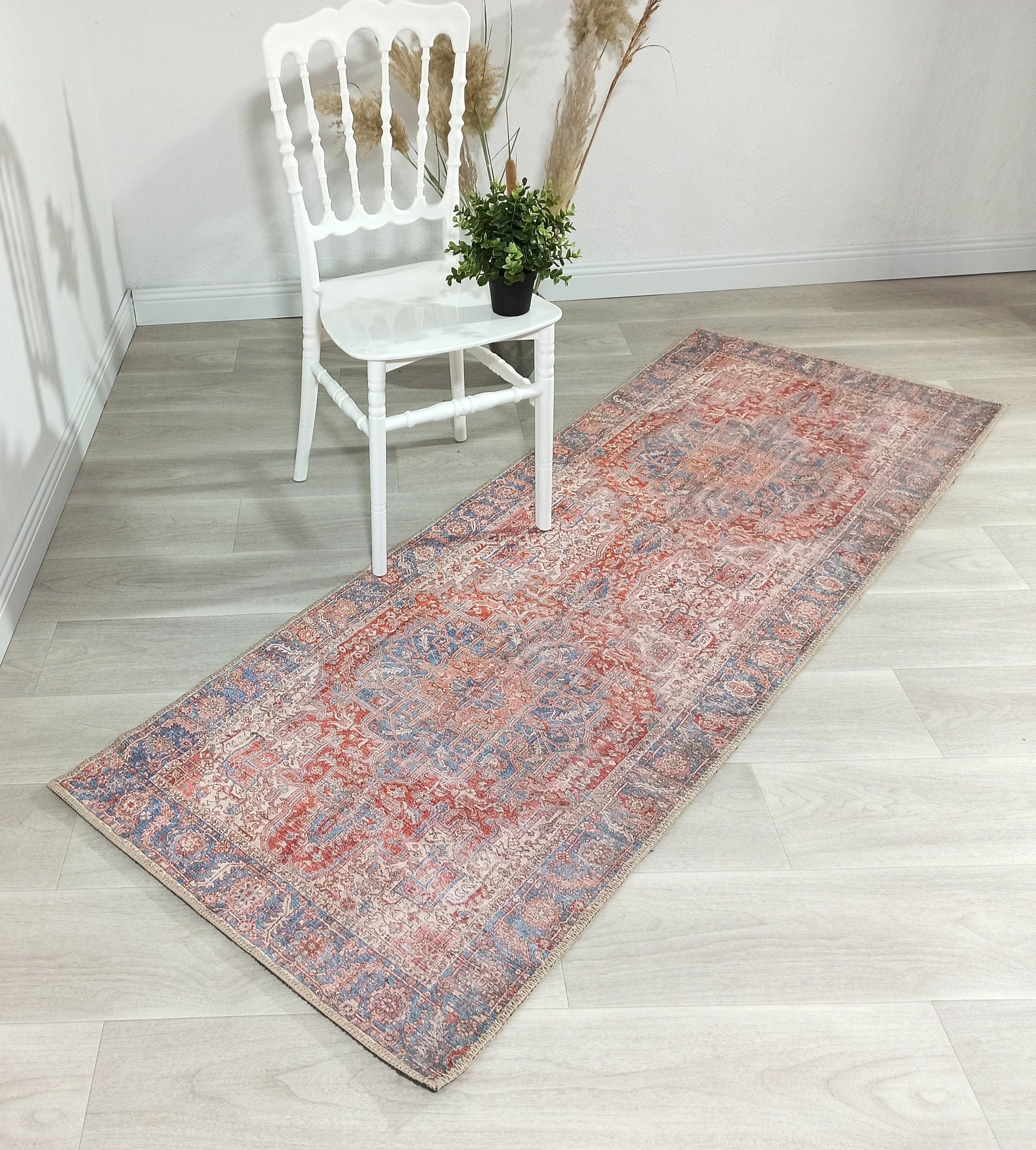 Valvia RugTurkish Terracotta Red Beige Sky Blue Rug
