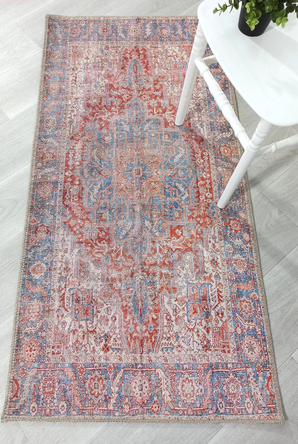 Valvia RugTurkish Terracotta Red Beige Sky Blue Rug