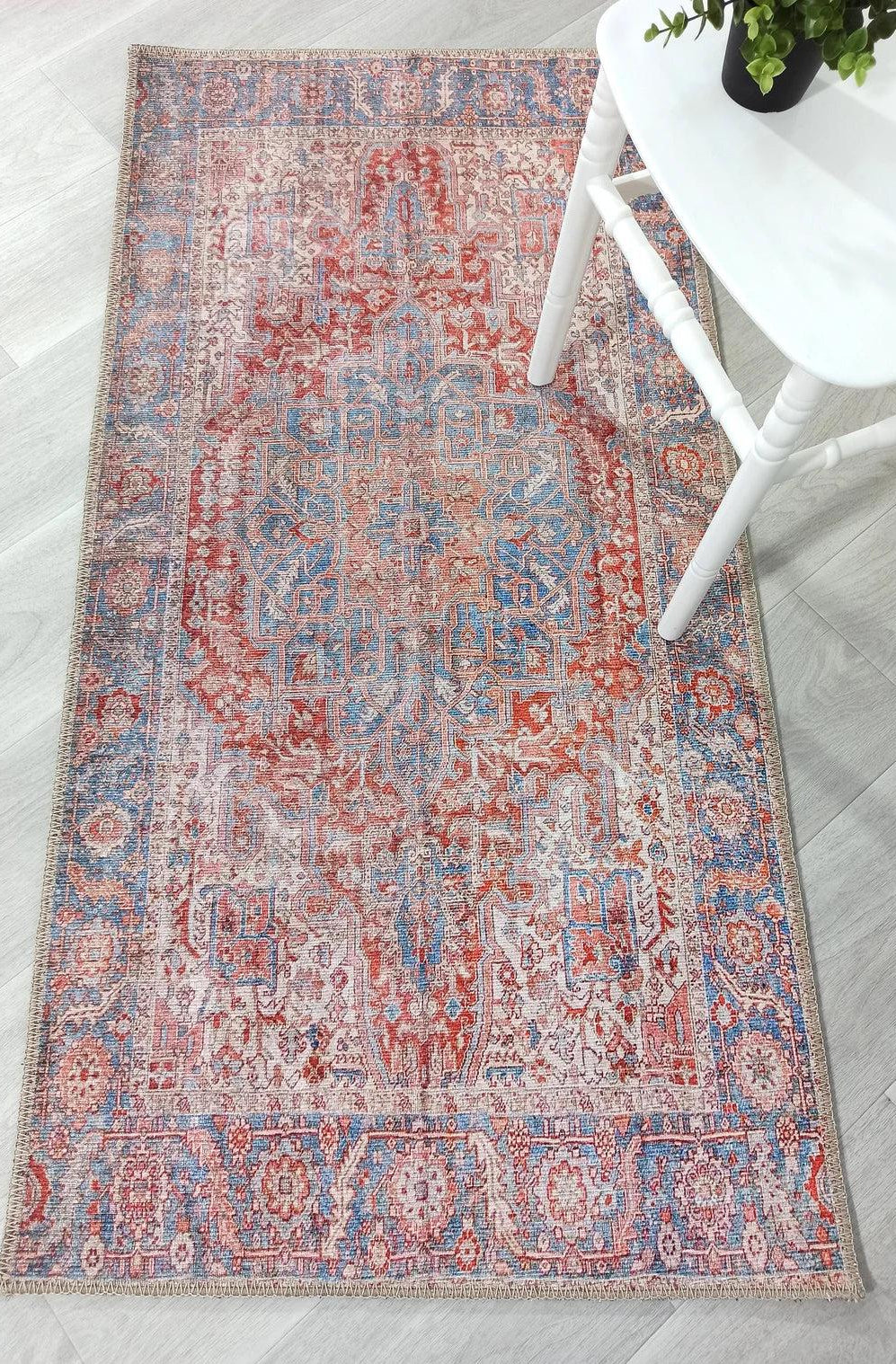 Valvia RugTurkish Terracotta Red Beige Sky Blue Rug