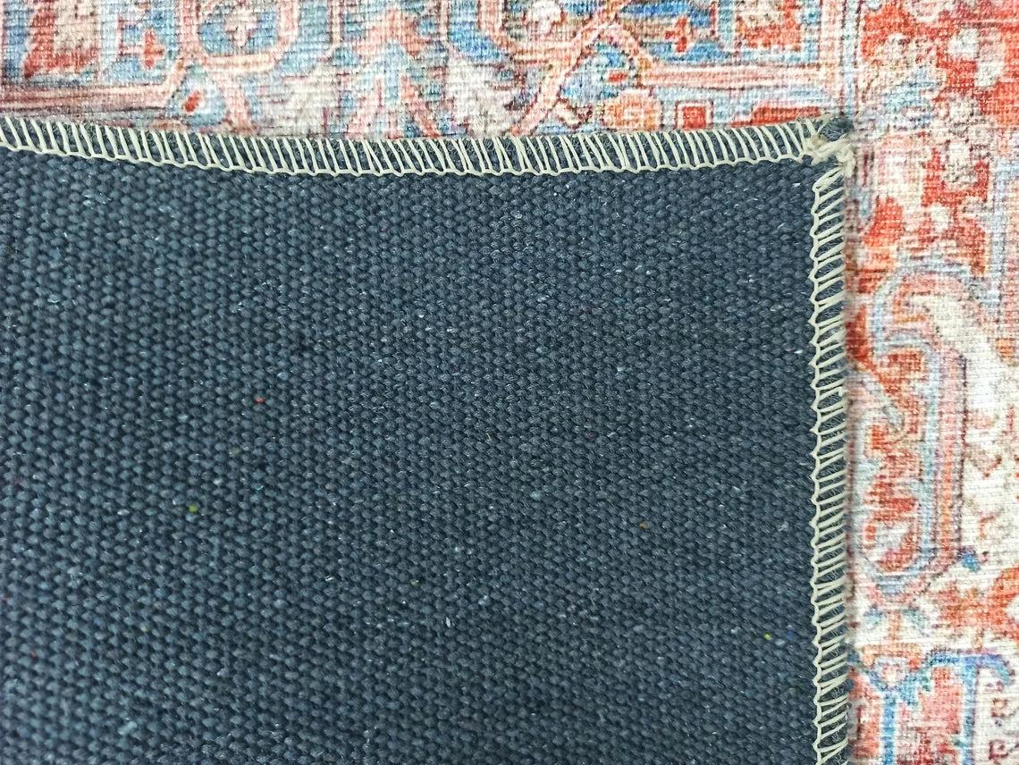 Valvia RugTurkish Terracotta Red Beige Sky Blue Rug