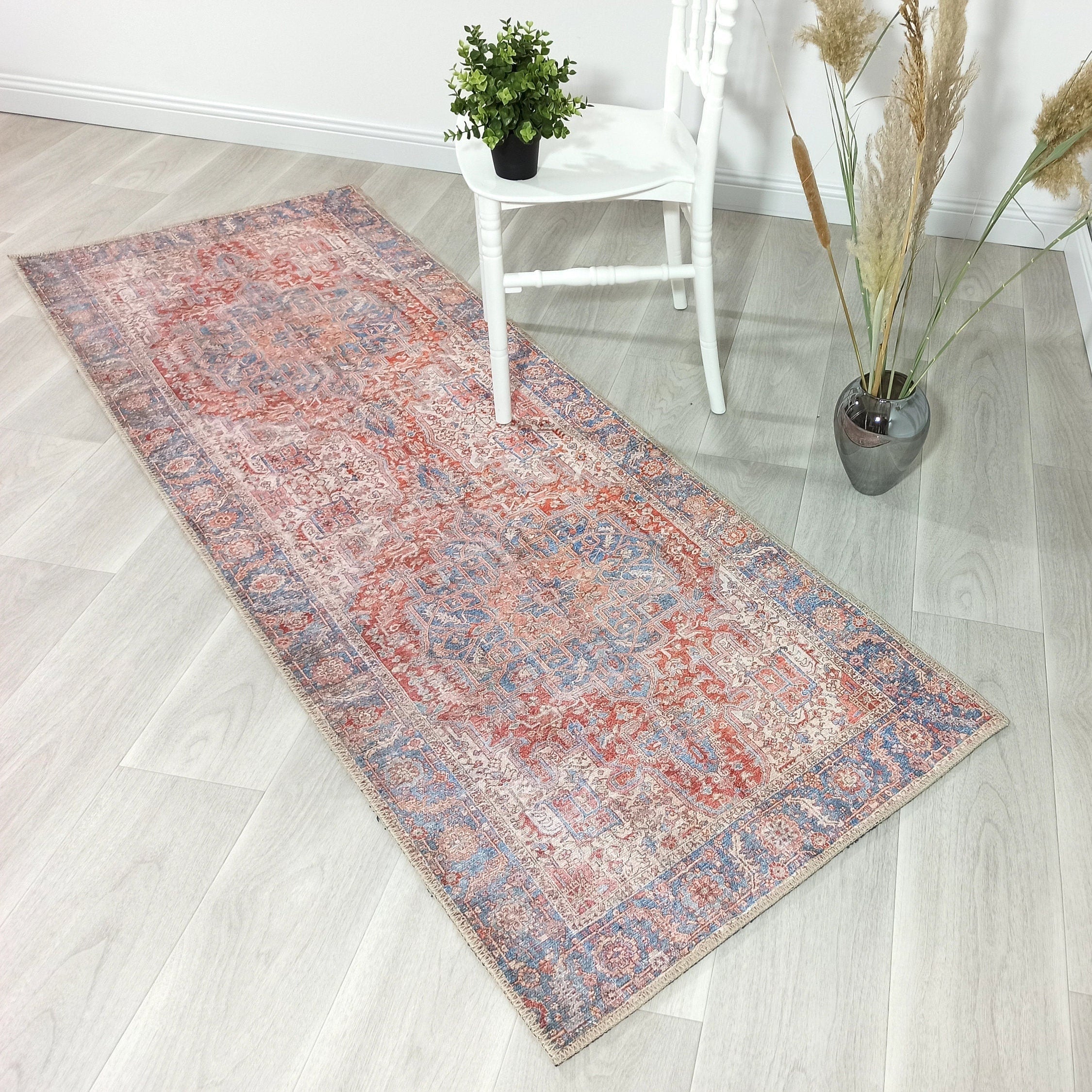 Valvia RugTurkish Terracotta Red Beige Sky Blue Rug