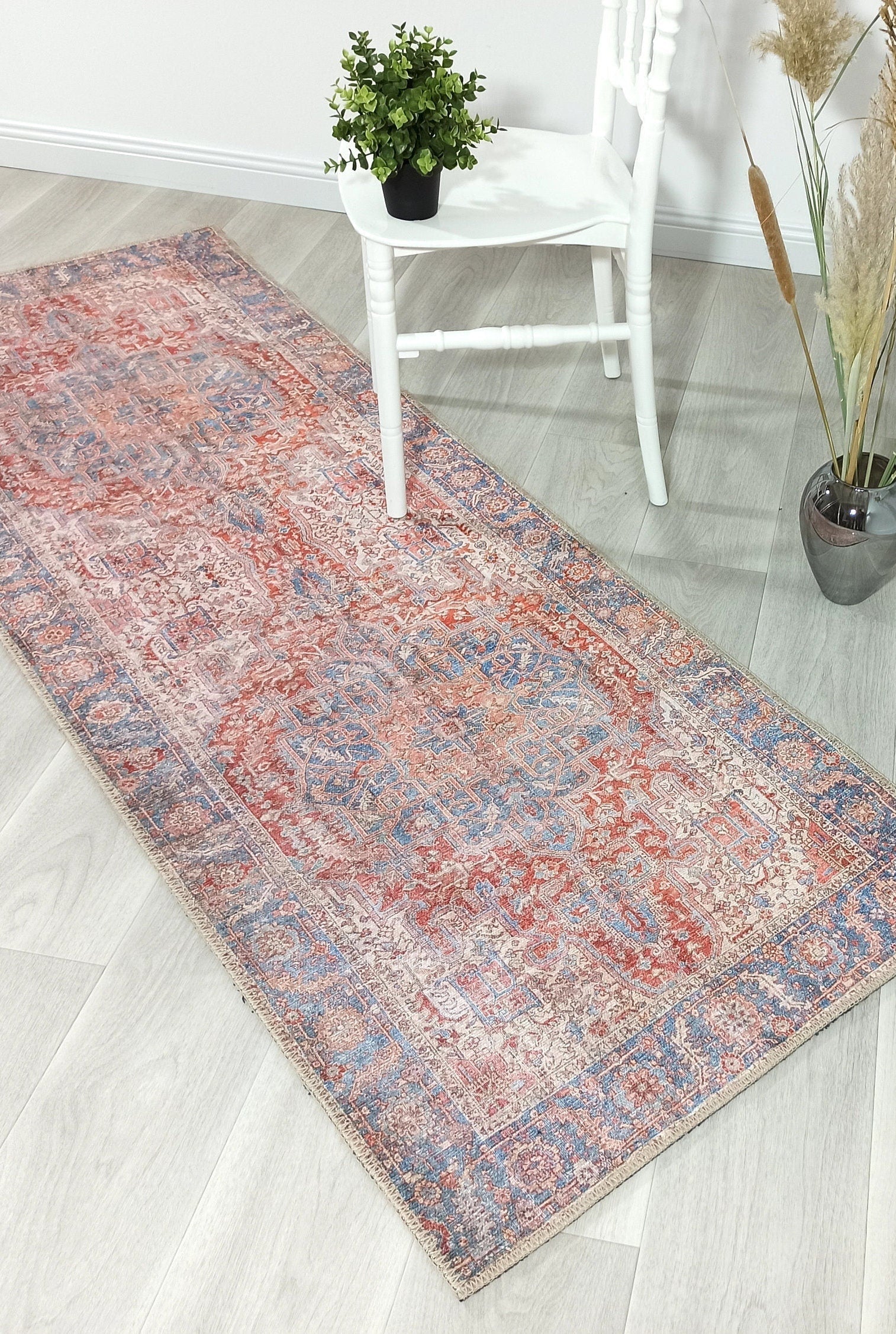 Valvia RugTurkish Terracotta Red Beige Sky Blue Rug