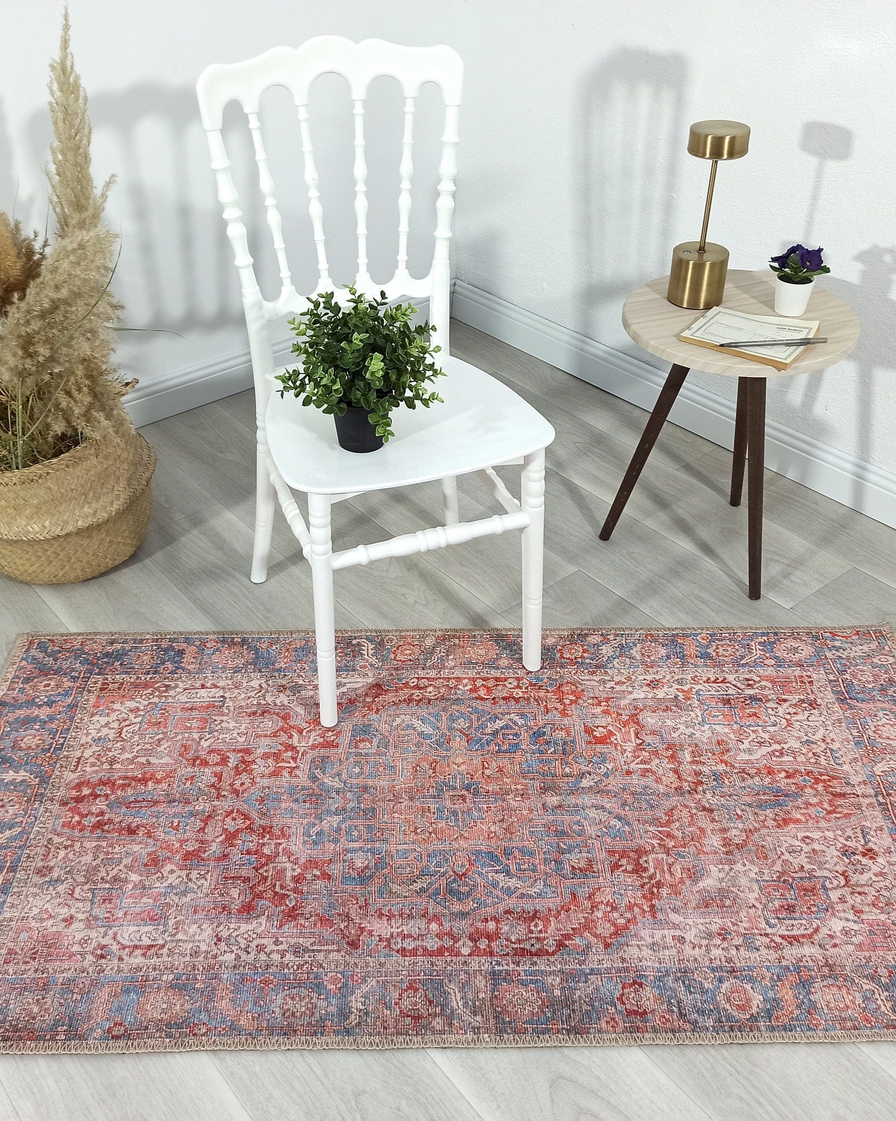 Valvia RugTurkish Terracotta Red Beige Sky Blue Rug
