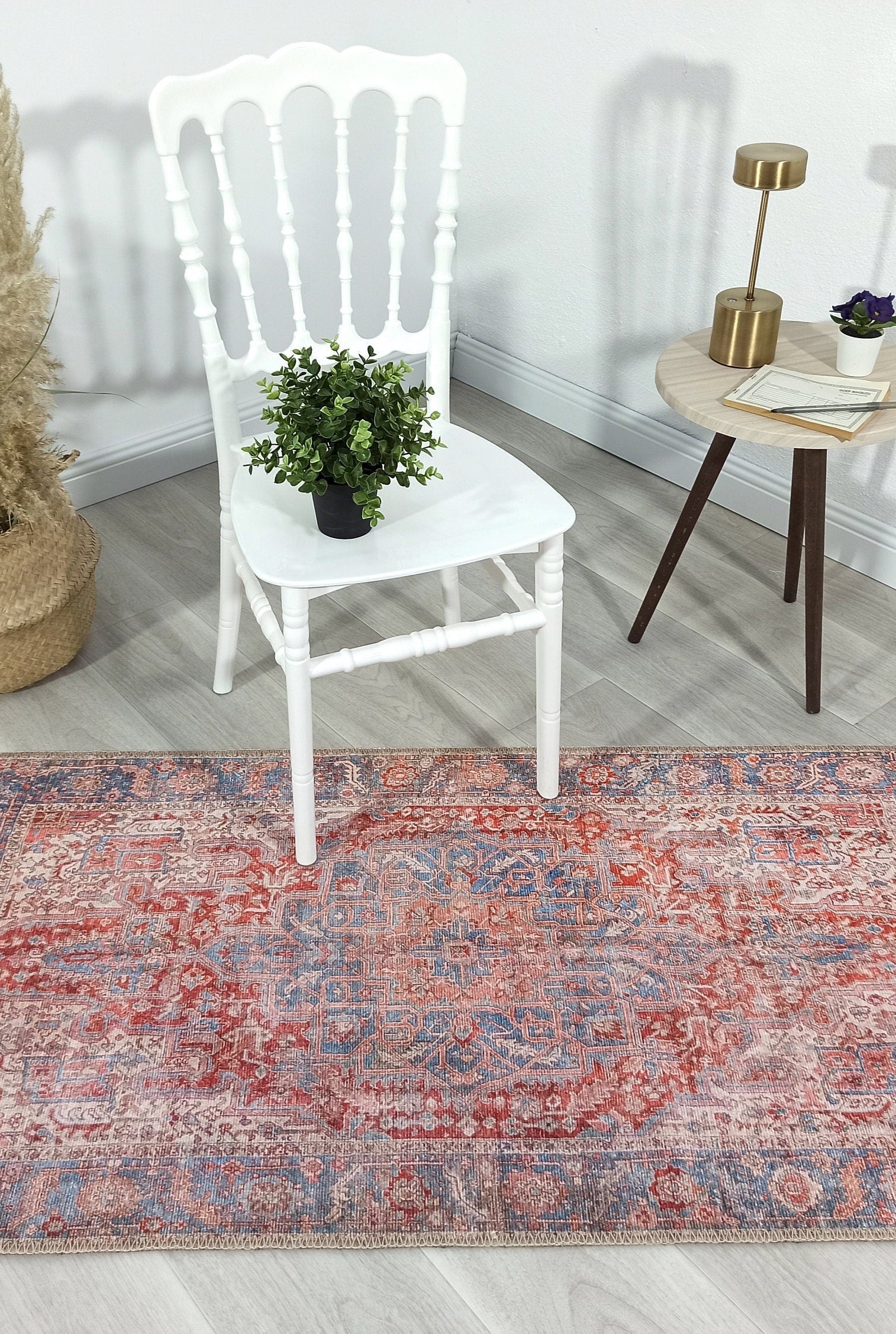 Valvia RugTurkish Terracotta Red Beige Sky Blue Rug