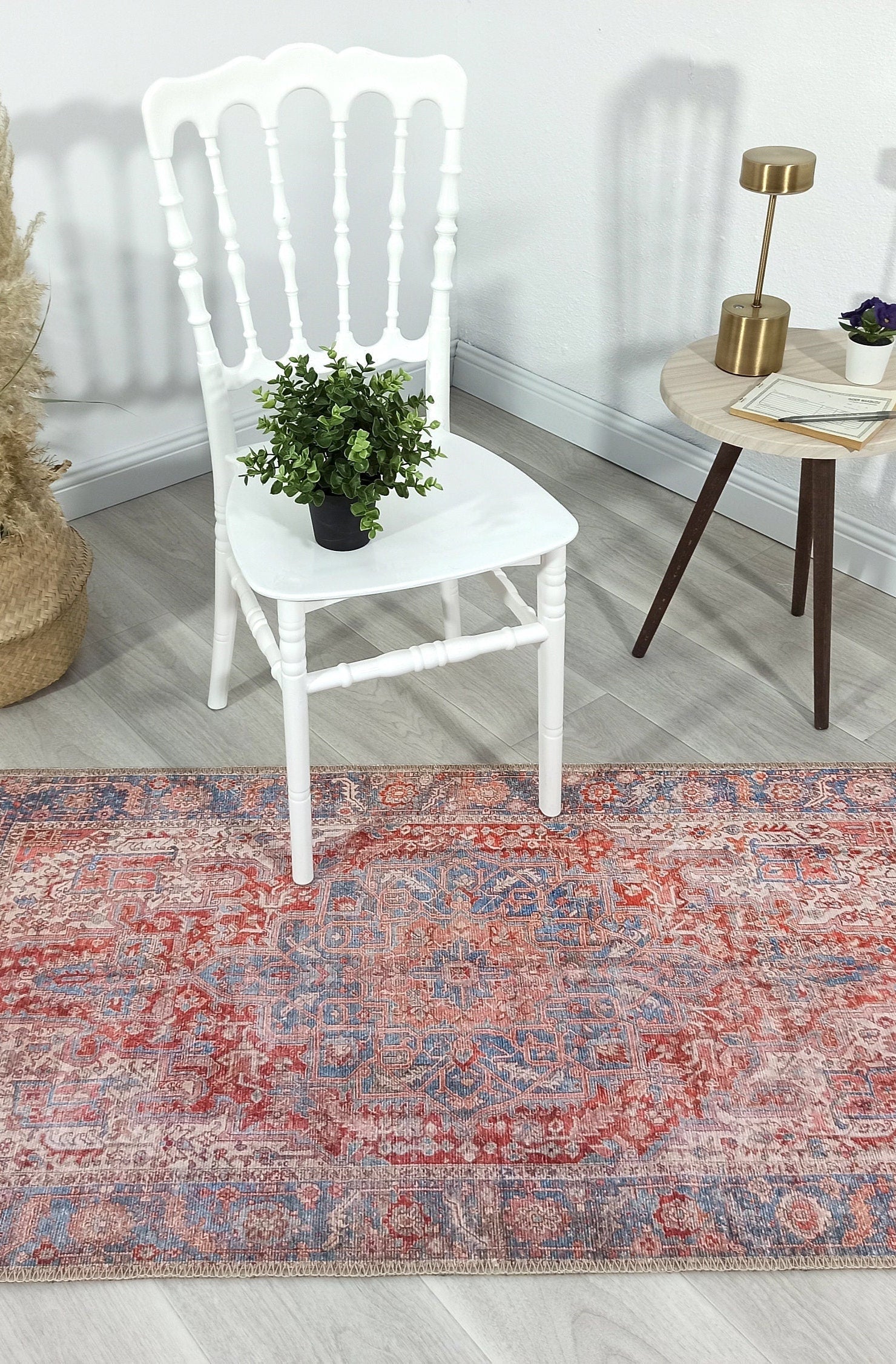 Valvia RugTurkish Terracotta Red Beige Sky Blue Rug