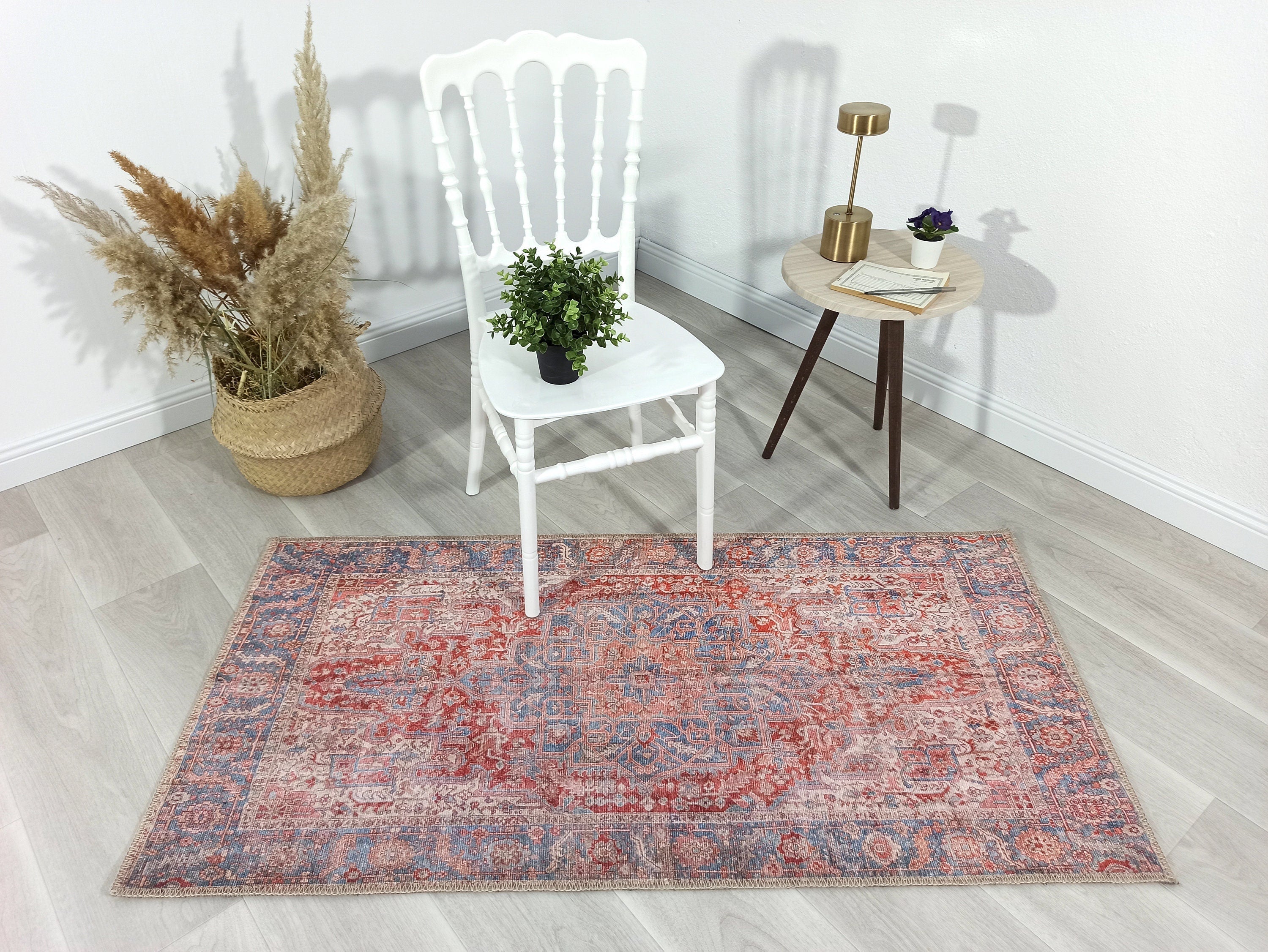 Valvia RugTurkish Terracotta Red Beige Sky Blue Rug