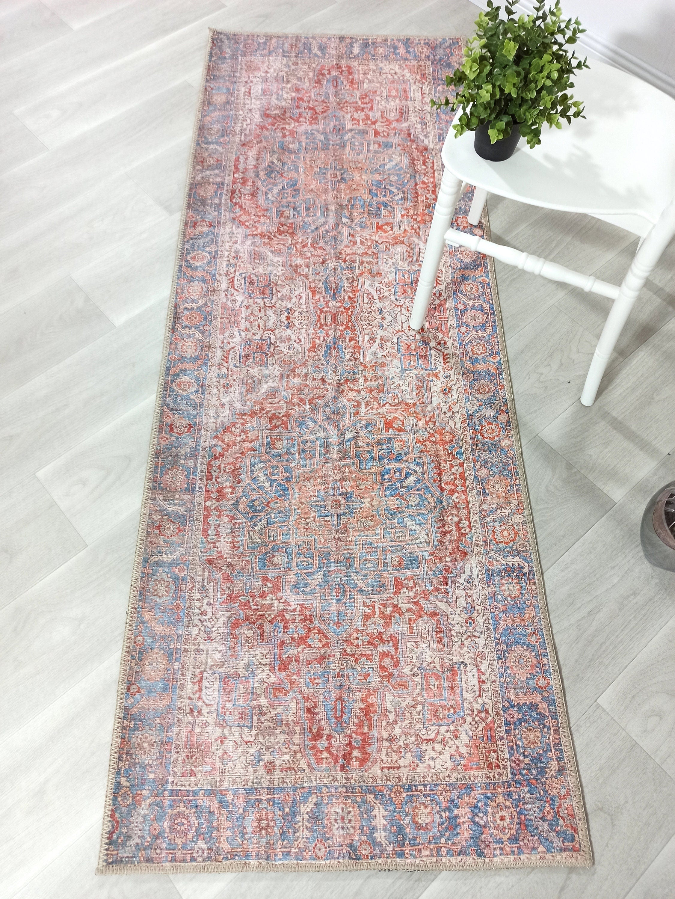 Valvia RugTurkish Terracotta Red Beige Sky Blue Rug