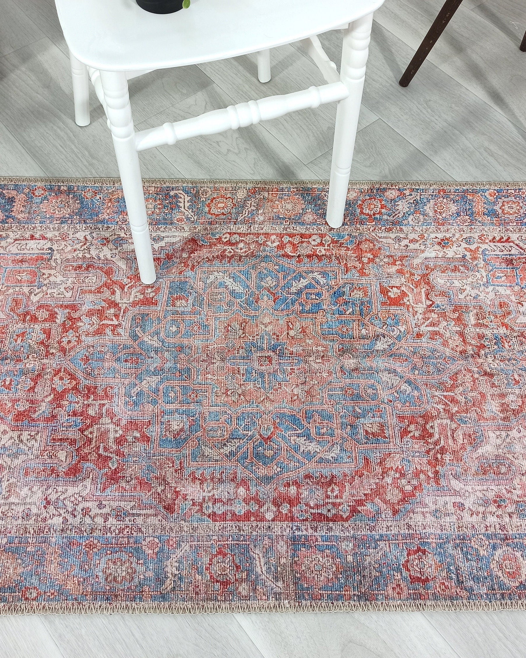Valvia RugTurkish Terracotta Red Beige Sky Blue Rug