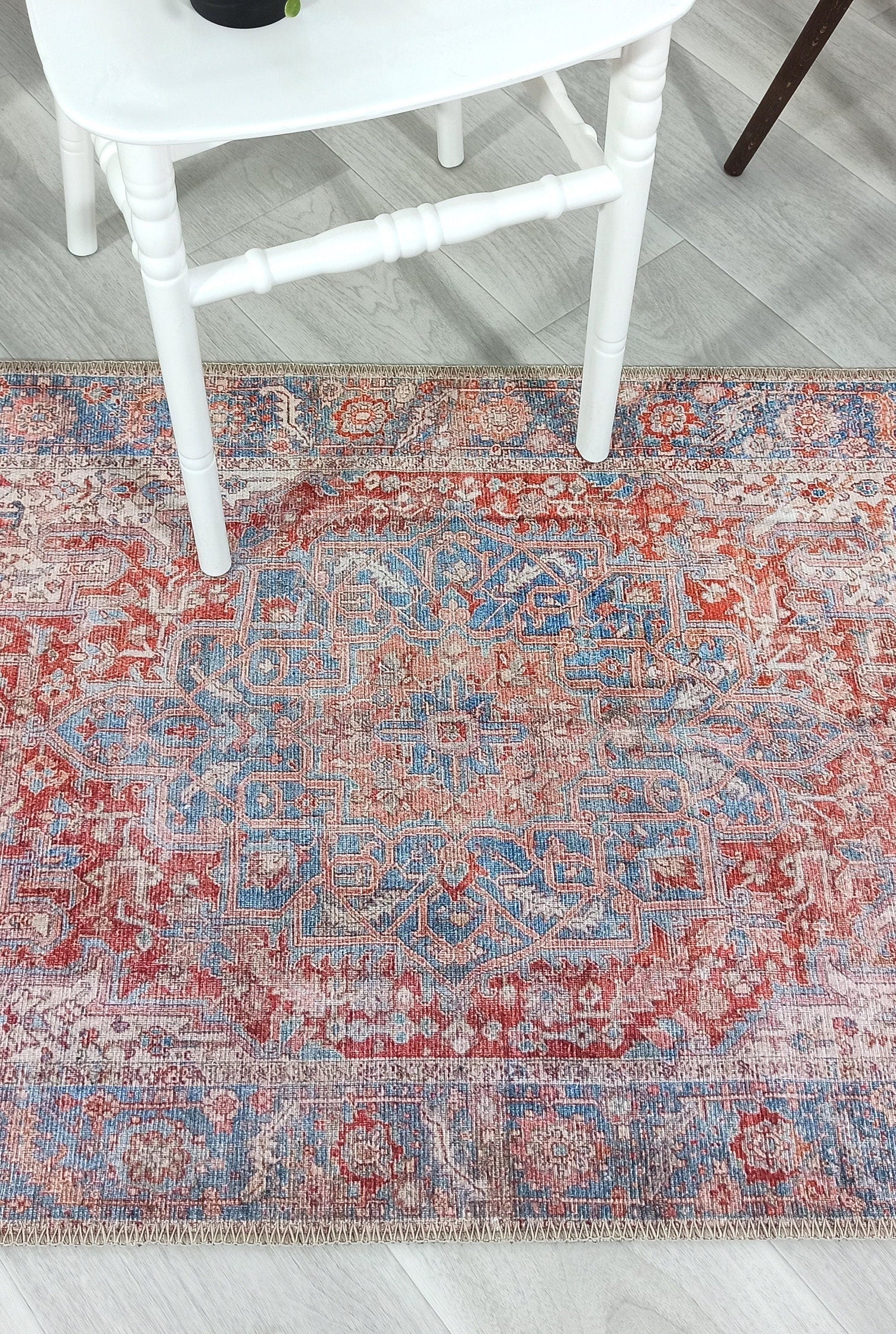 Valvia RugTurkish Terracotta Red Beige Sky Blue Rug