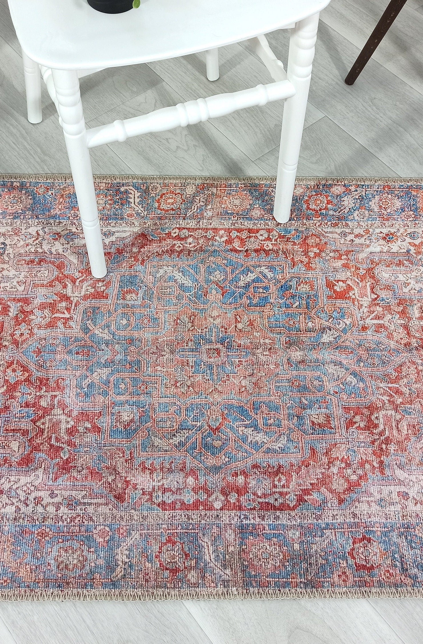 Valvia RugTurkish Terracotta Red Beige Sky Blue Rug