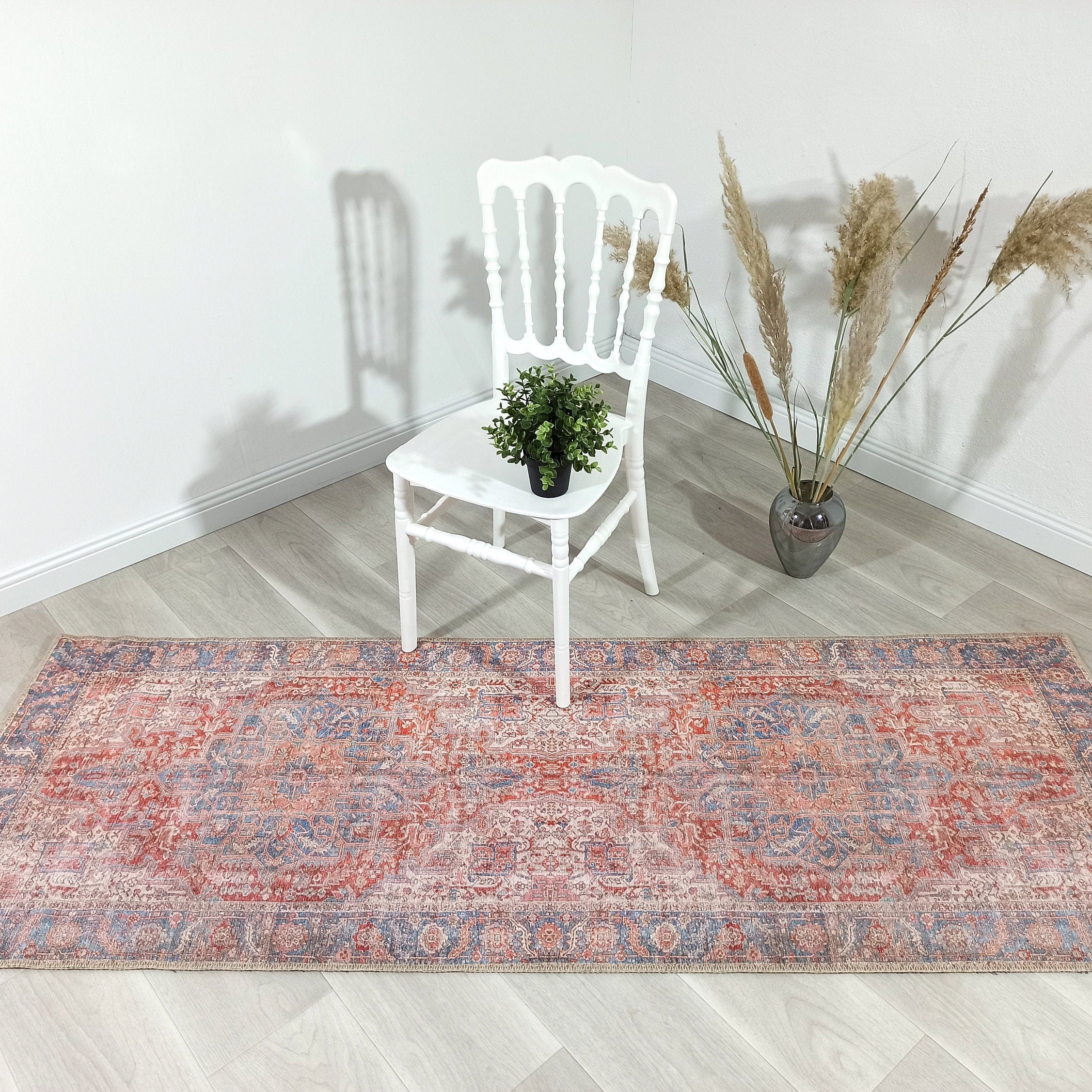 Valvia RugTurkish Terracotta Red Beige Sky Blue Rug