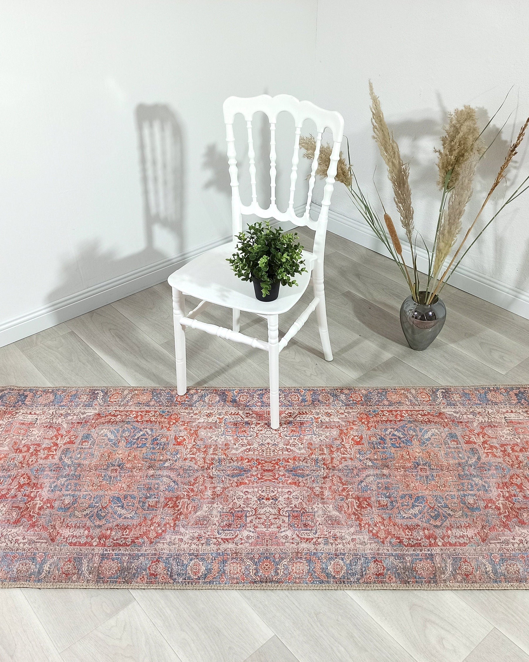 Valvia RugTurkish Terracotta Red Beige Sky Blue Rug