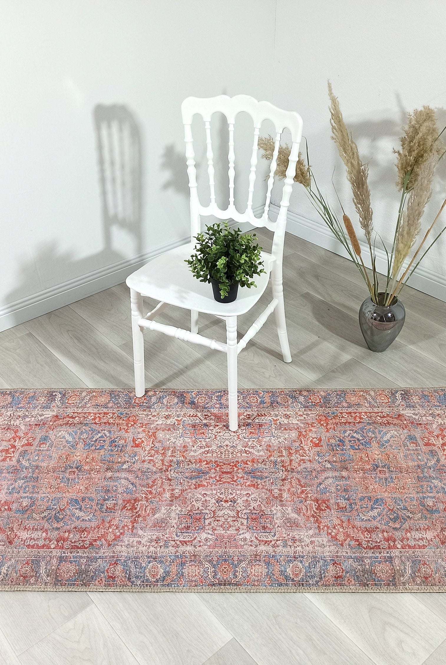 Valvia RugTurkish Terracotta Red Beige Sky Blue Rug