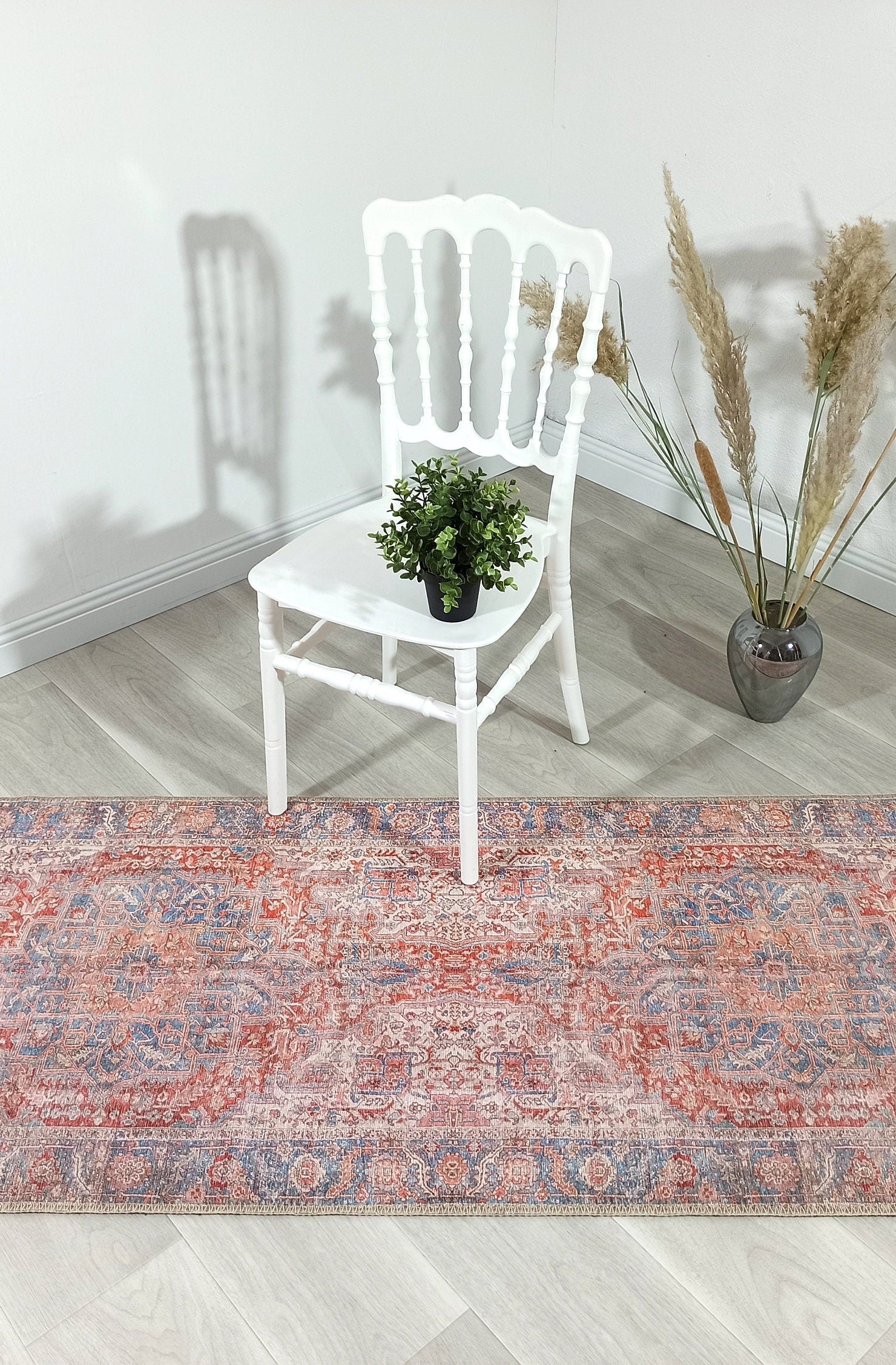 Valvia RugTurkish Terracotta Red Beige Sky Blue Rug